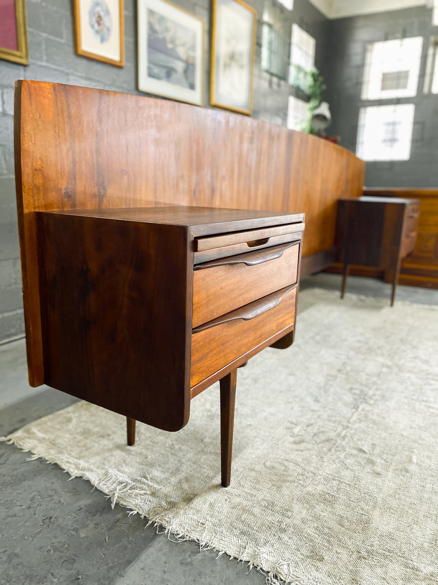 EE Meyer for Binnehuis Queen Headboard with Attached Bedside Tables