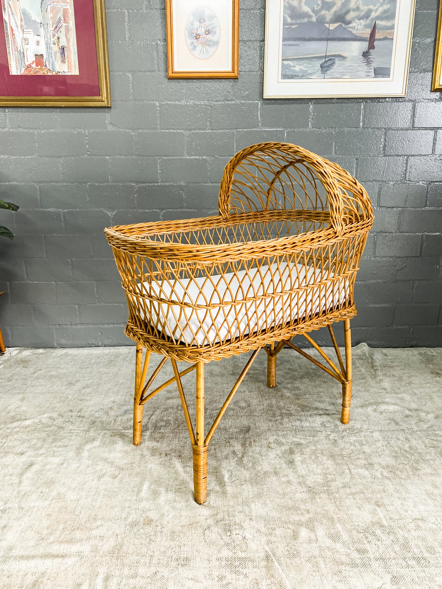 Vintage Cane Baby Bassinet