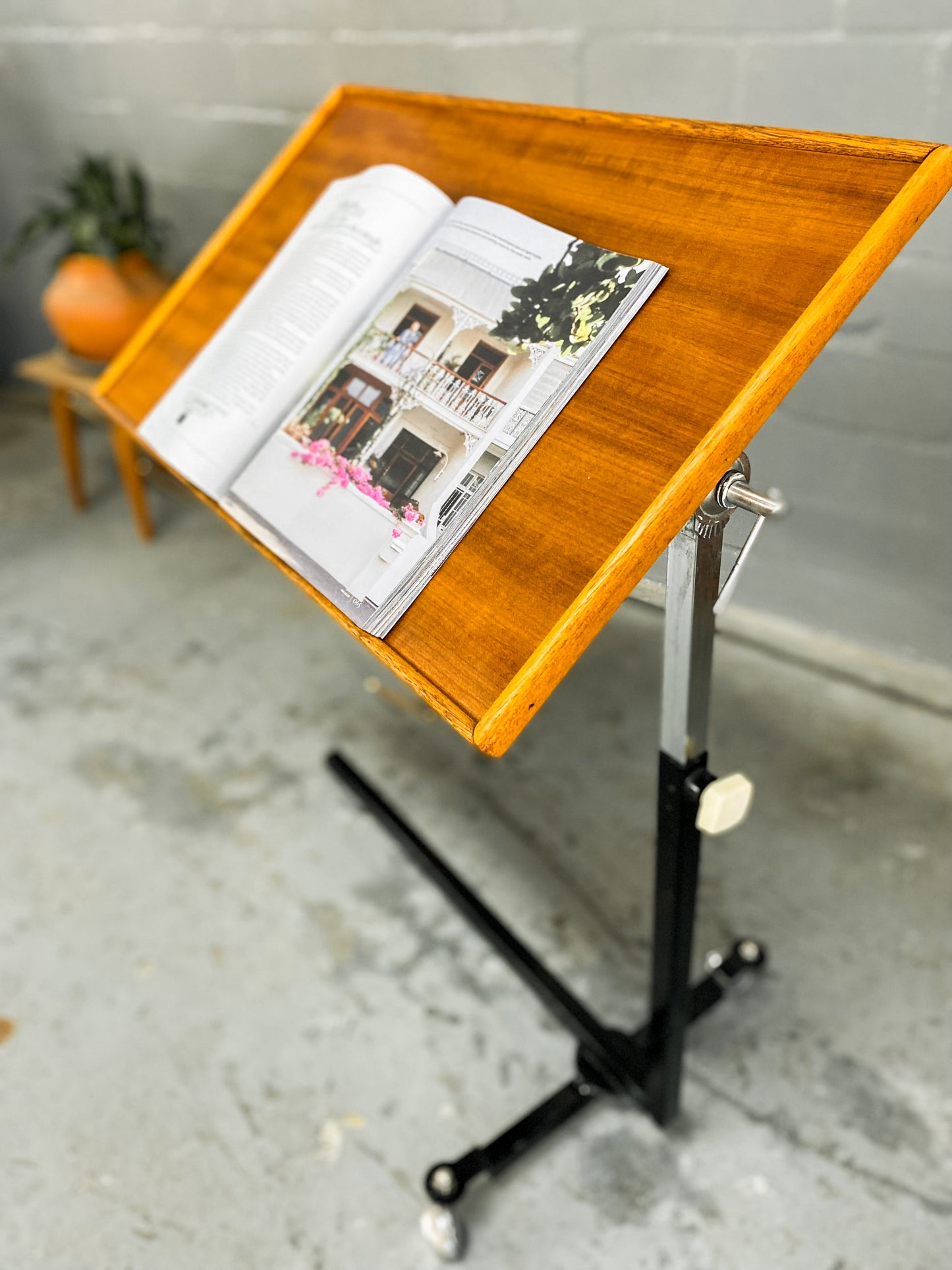 Reading Side Table with adjustable height and angle.