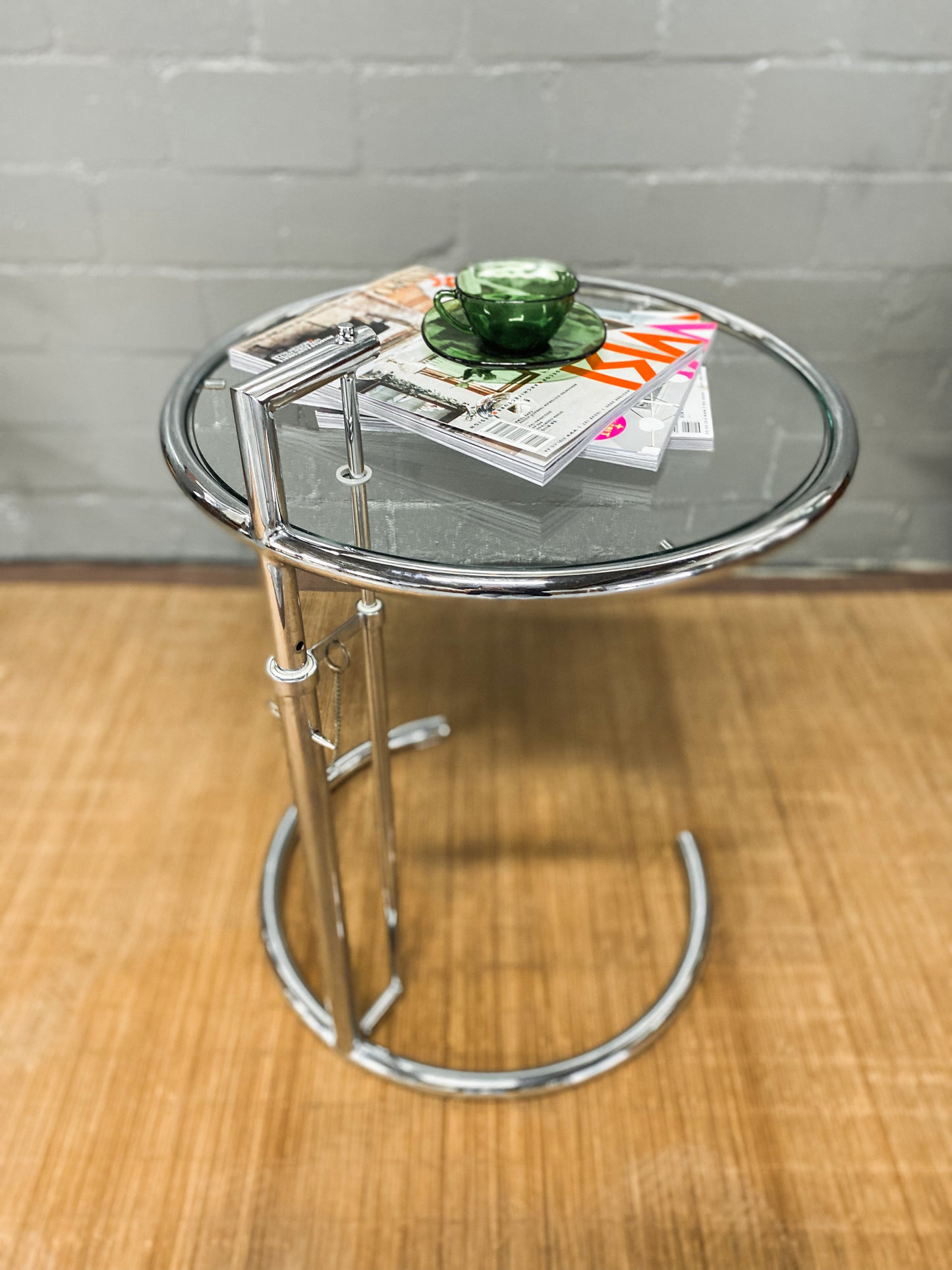 Eileen Gray Style Chrome & Glass Side Table