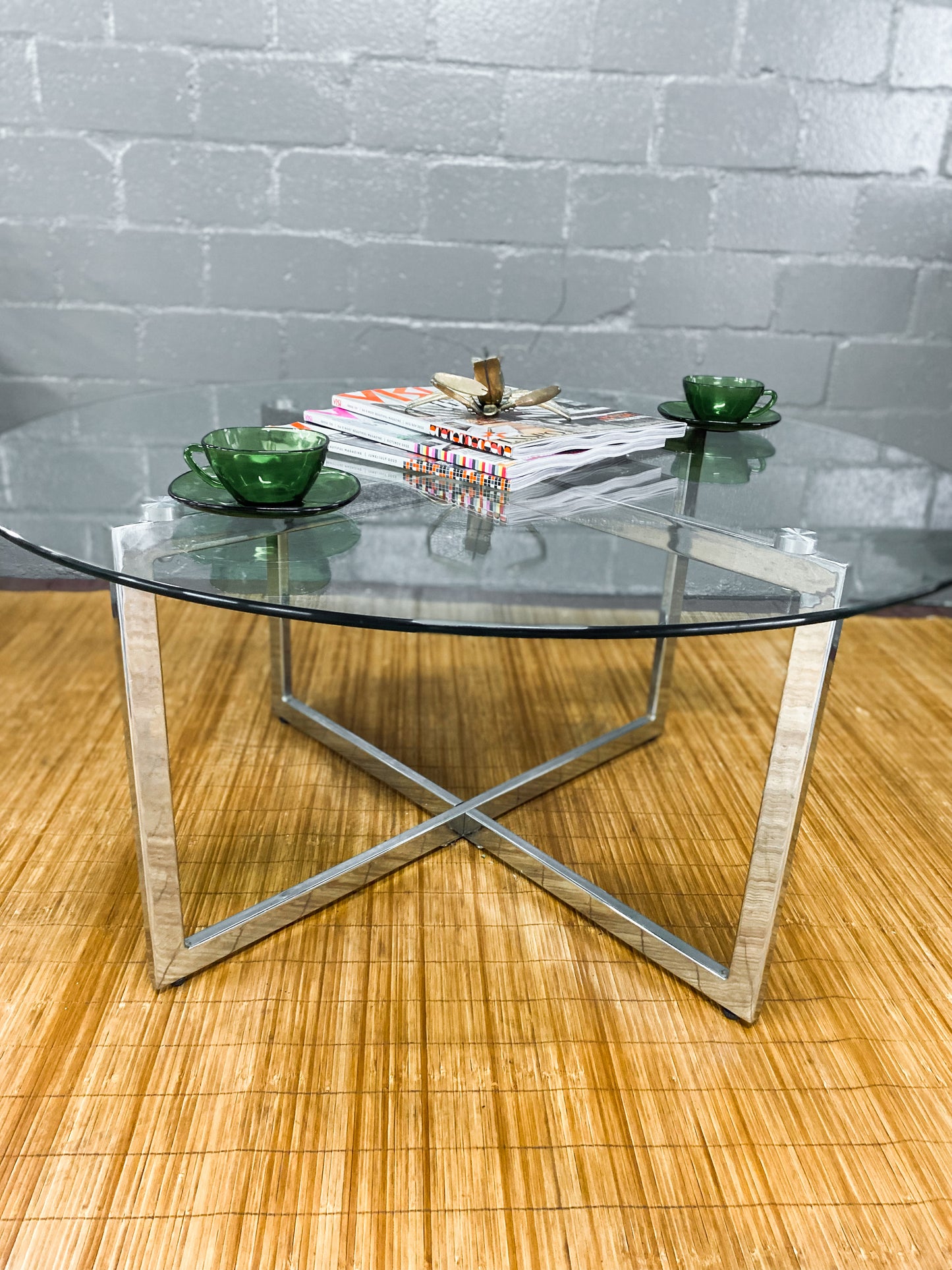 Glass and Chrome Circular Coffee Table