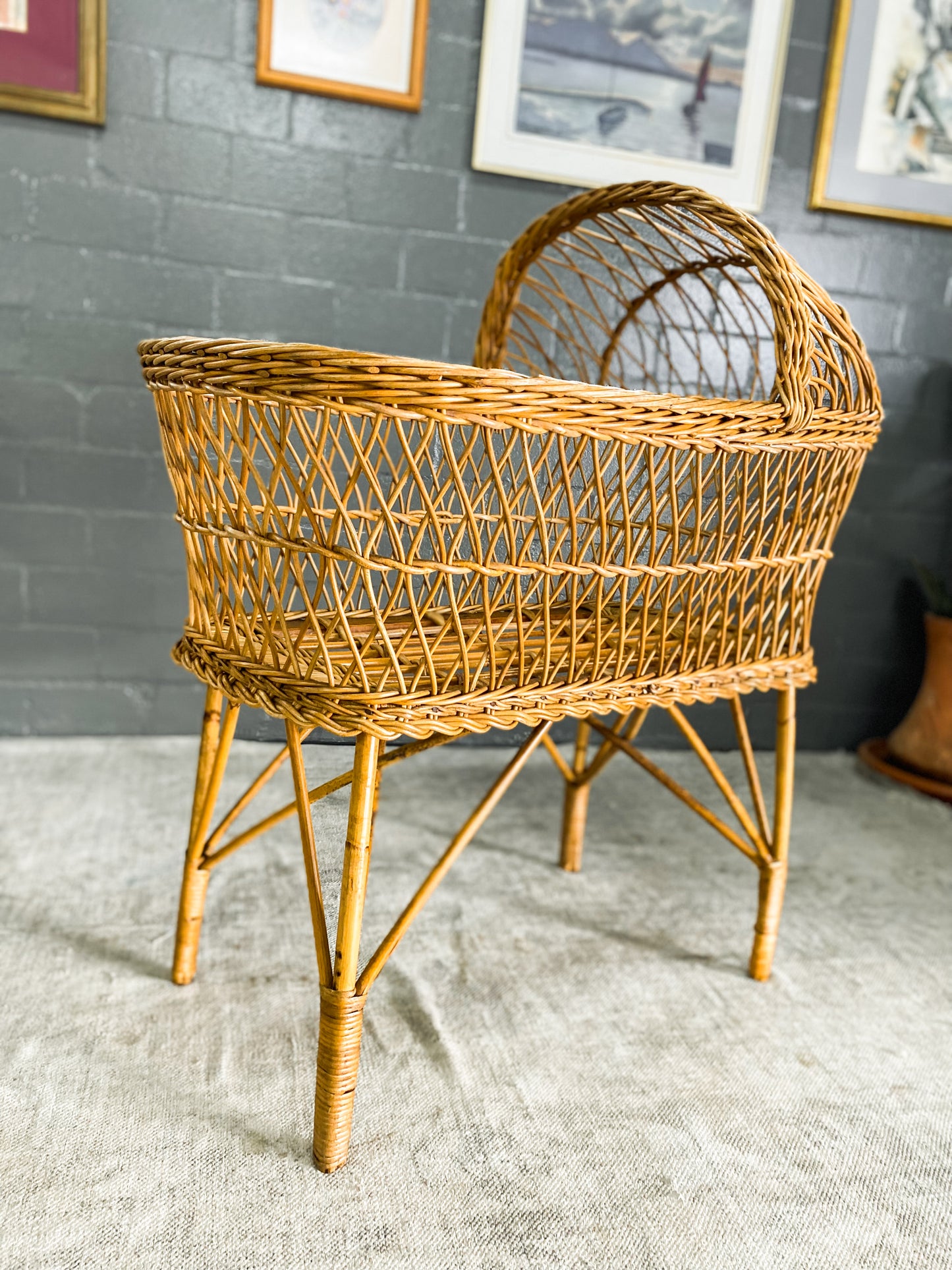 Vintage Cane Baby Bassinet