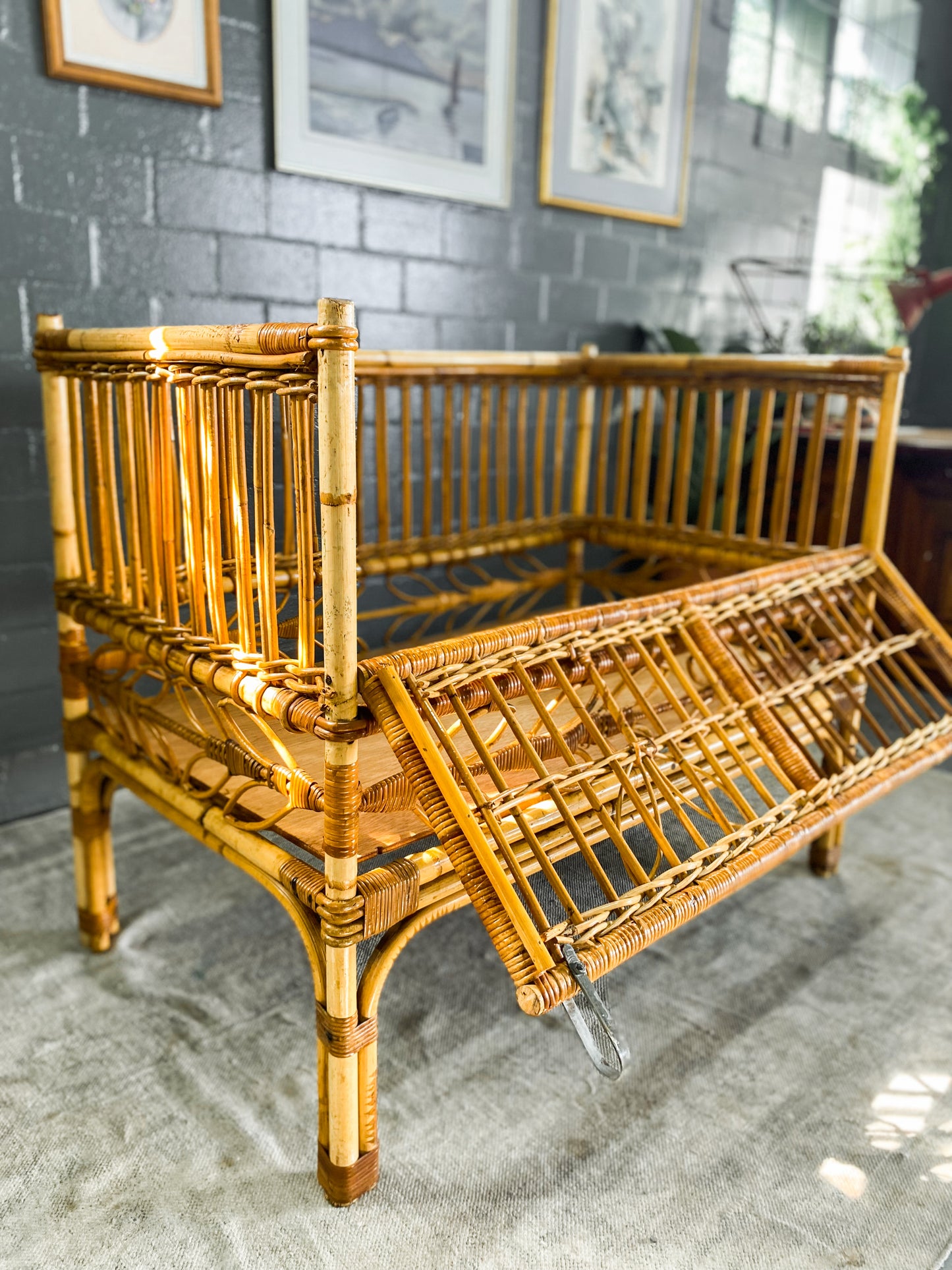 Vintage Cane Baby Cot