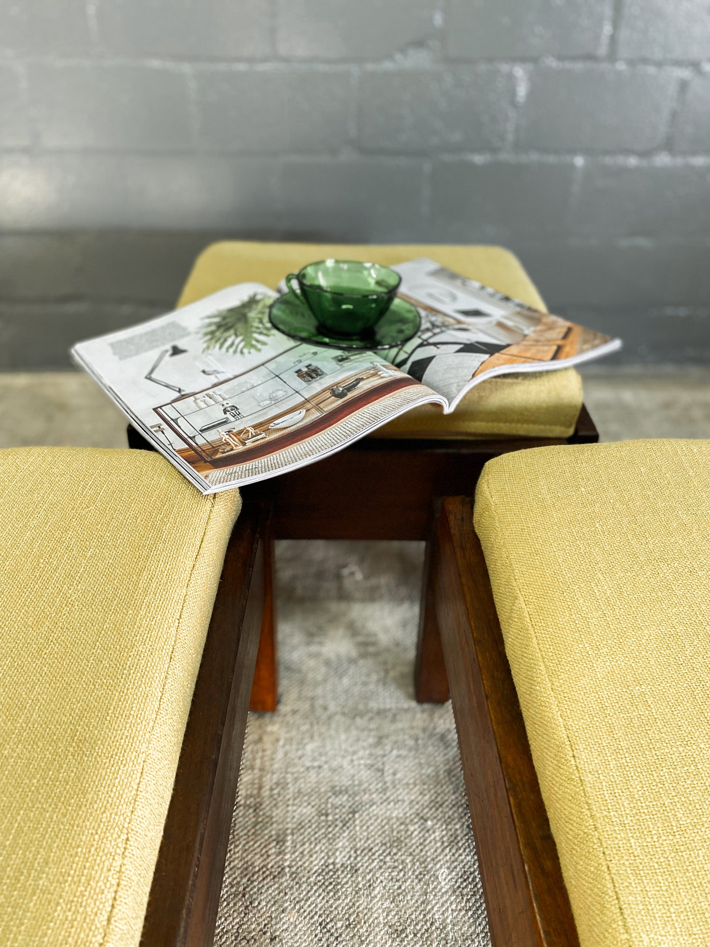 Mid Century Stackable Stools with Lime Cushions