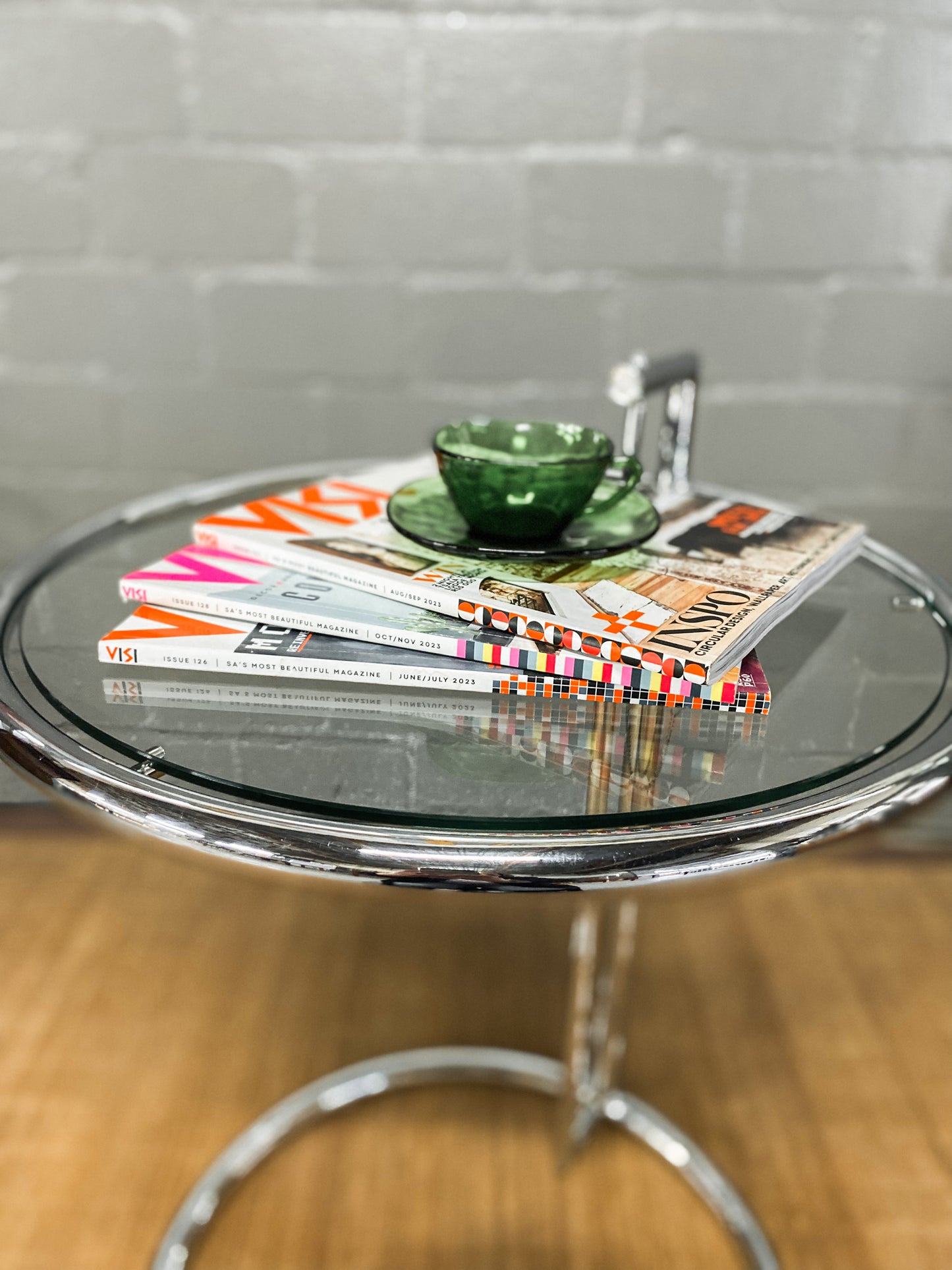 Eileen Gray Style Chrome & Glass Side Table