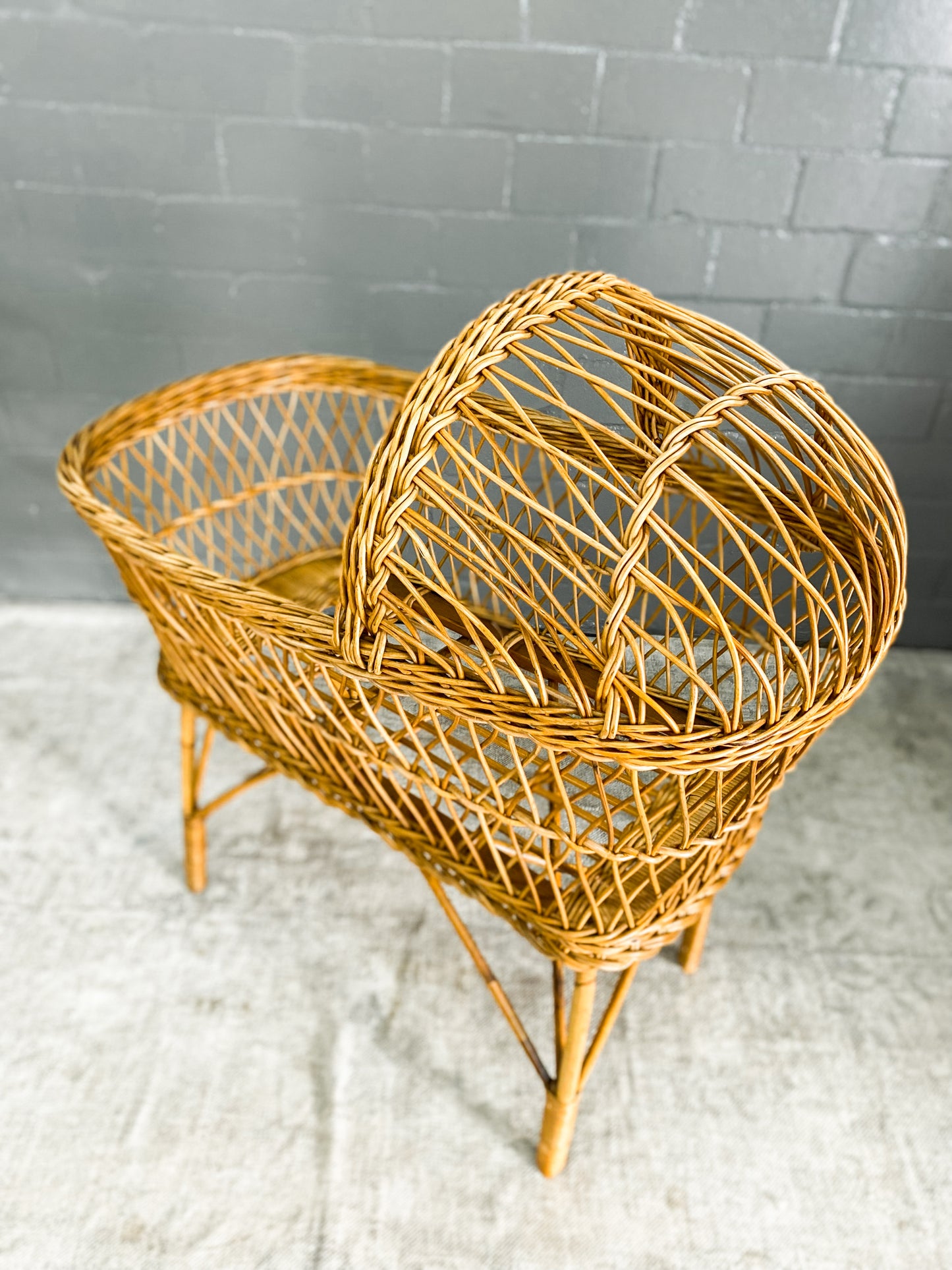 Vintage Cane Baby Bassinet