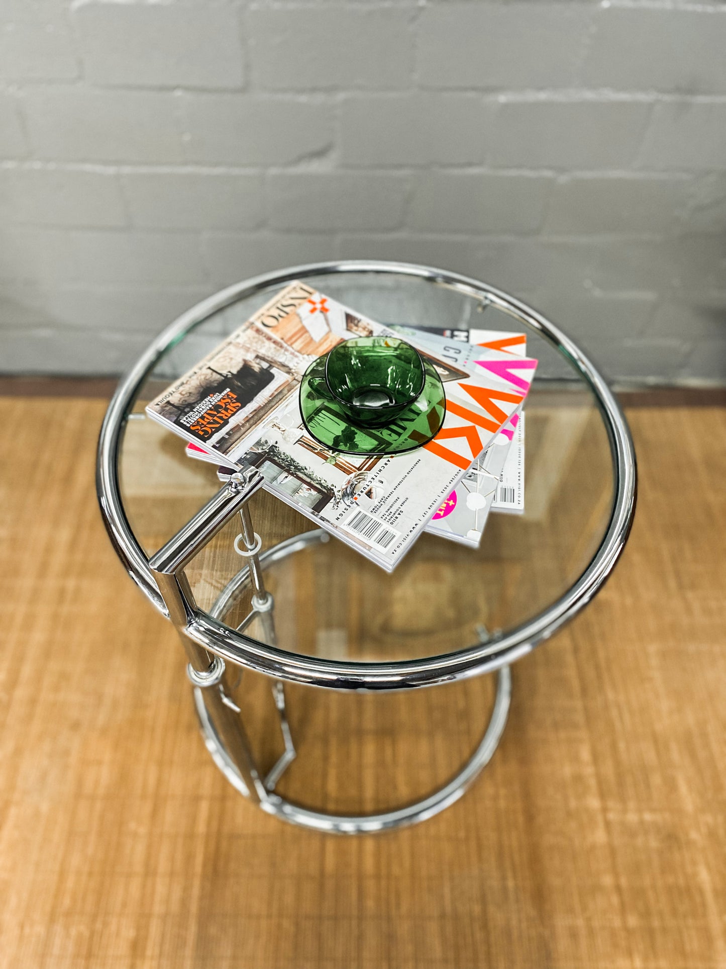 Eileen Gray Style Chrome & Glass Side Table