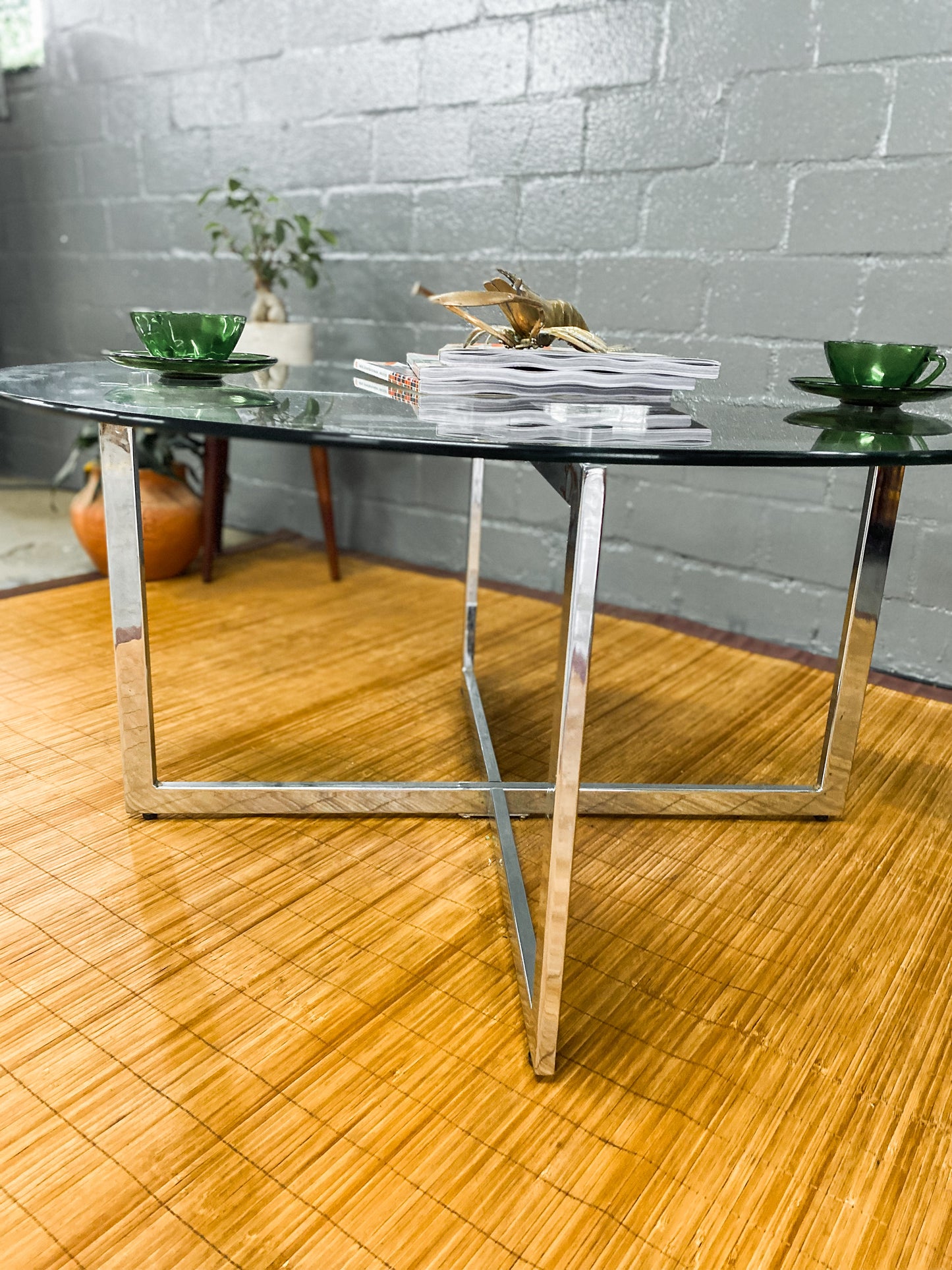 Glass and Chrome Circular Coffee Table