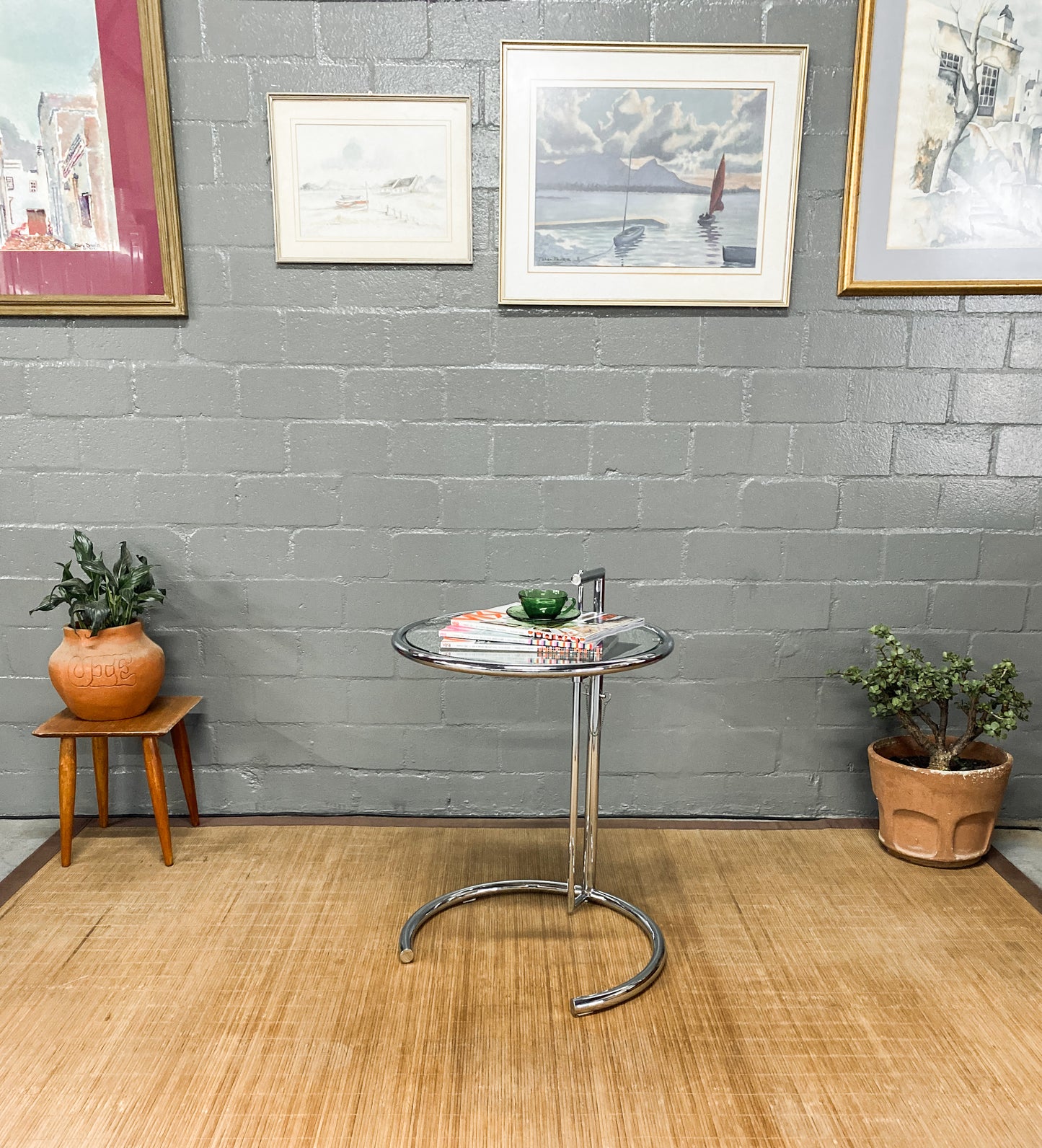 Eileen Gray Style Chrome & Glass Side Table