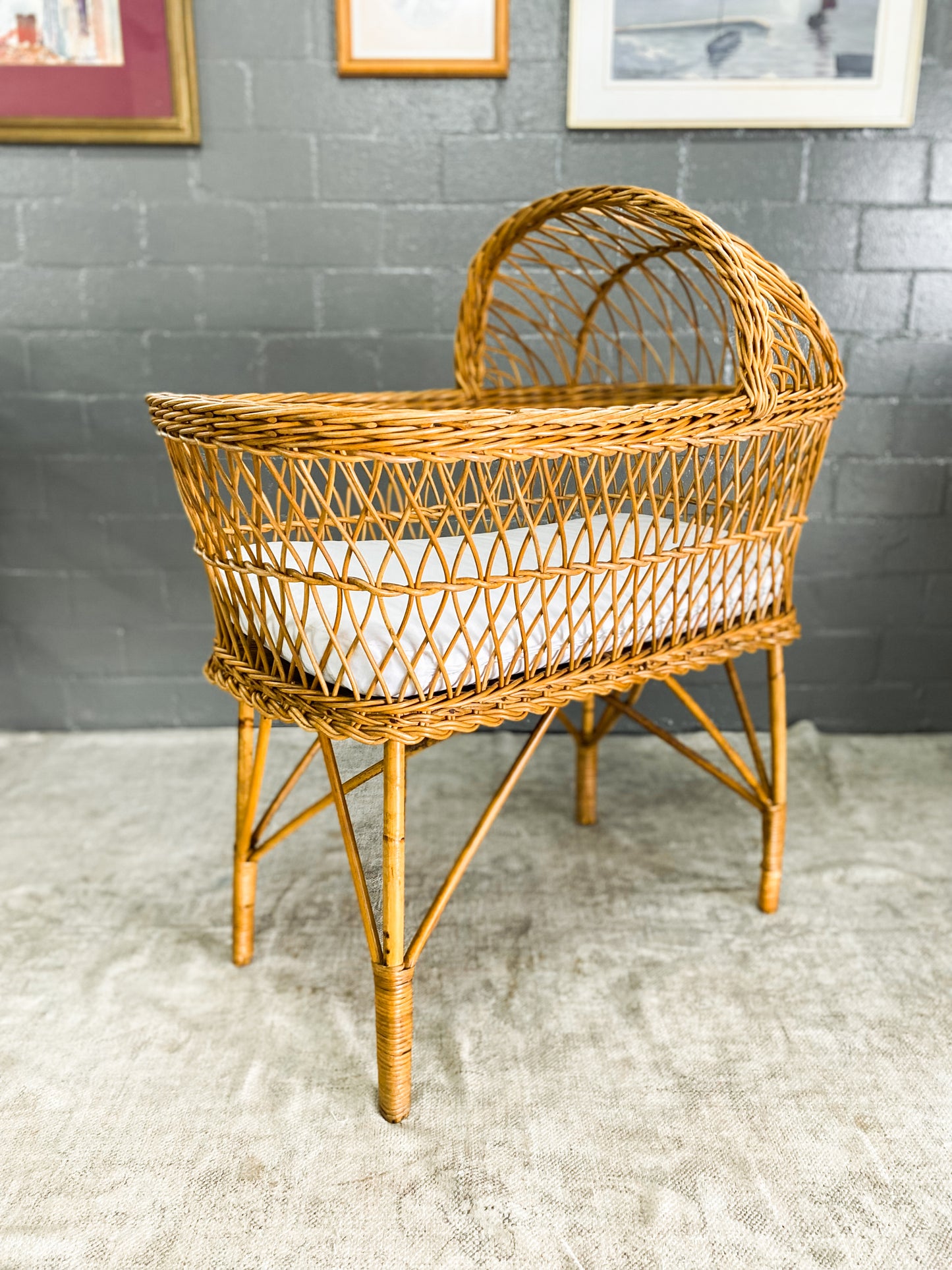 Vintage Cane Baby Bassinet