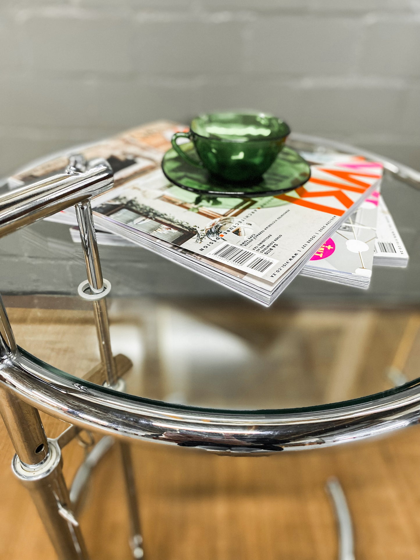 Eileen Gray Style Chrome & Glass Side Table