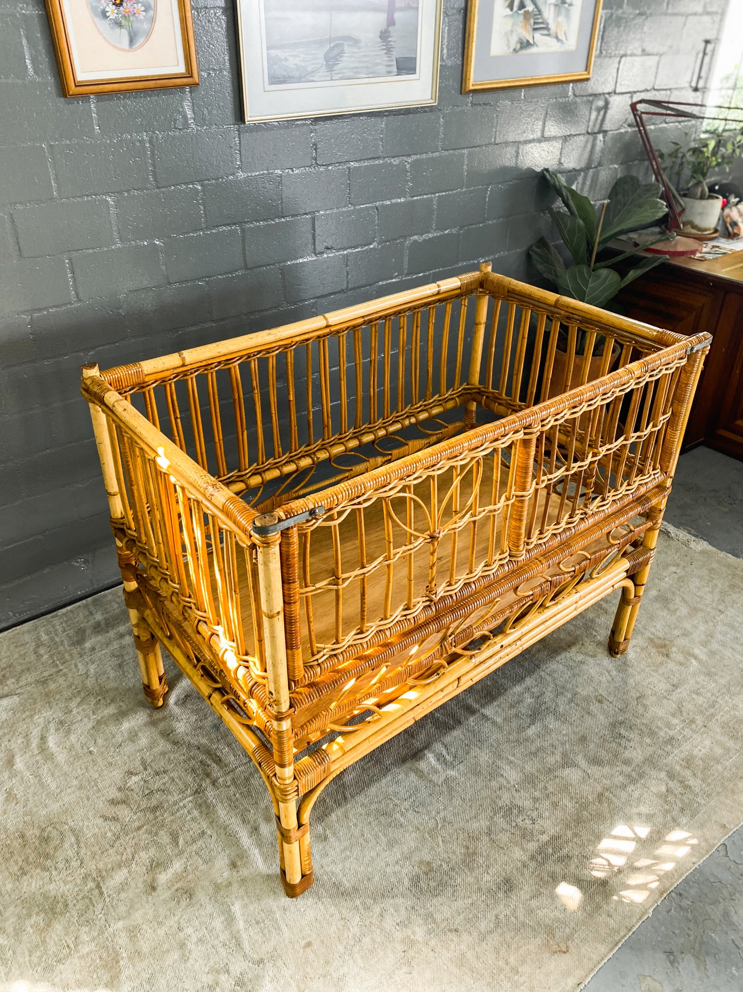 Vintage Cane Baby Cot