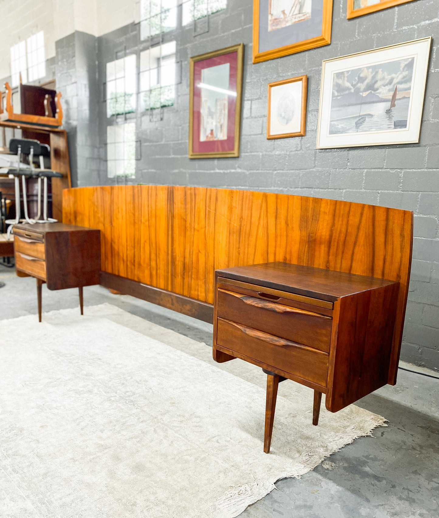 EE Meyer for Binnehuis Queen Headboard with Attached Bedside Tables