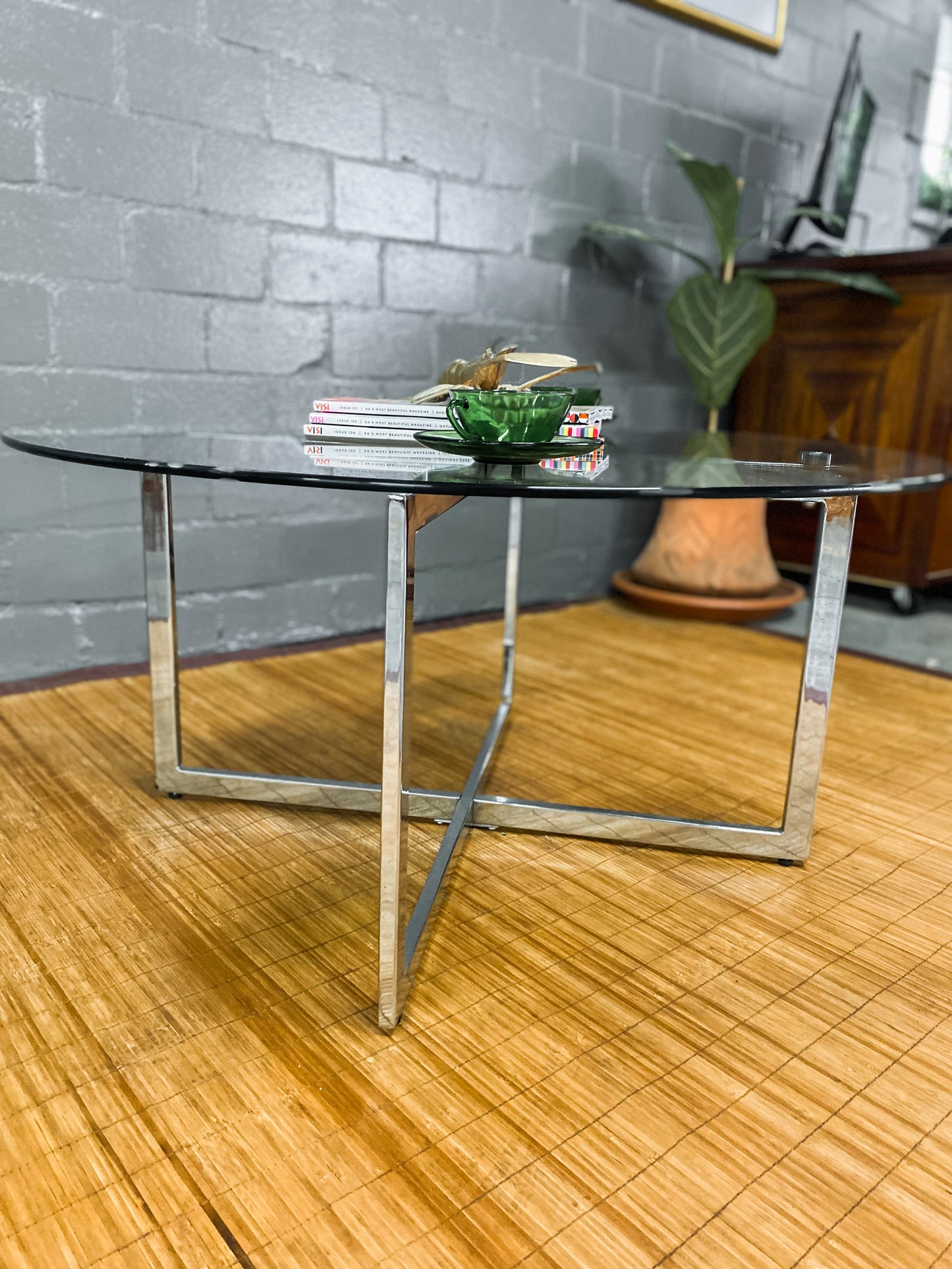 Glass and Chrome Circular Coffee Table