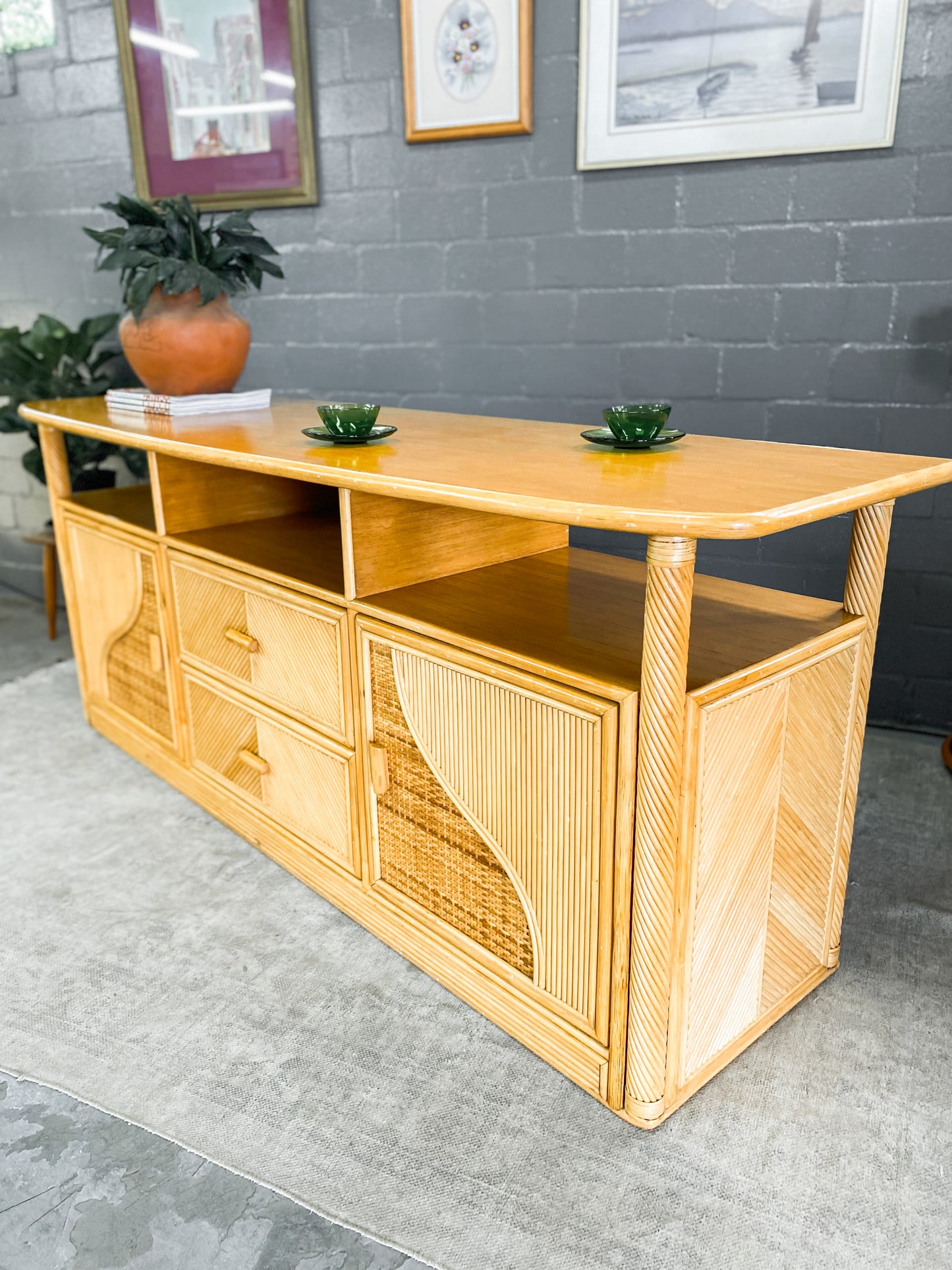 Cane and Wood Sideboard