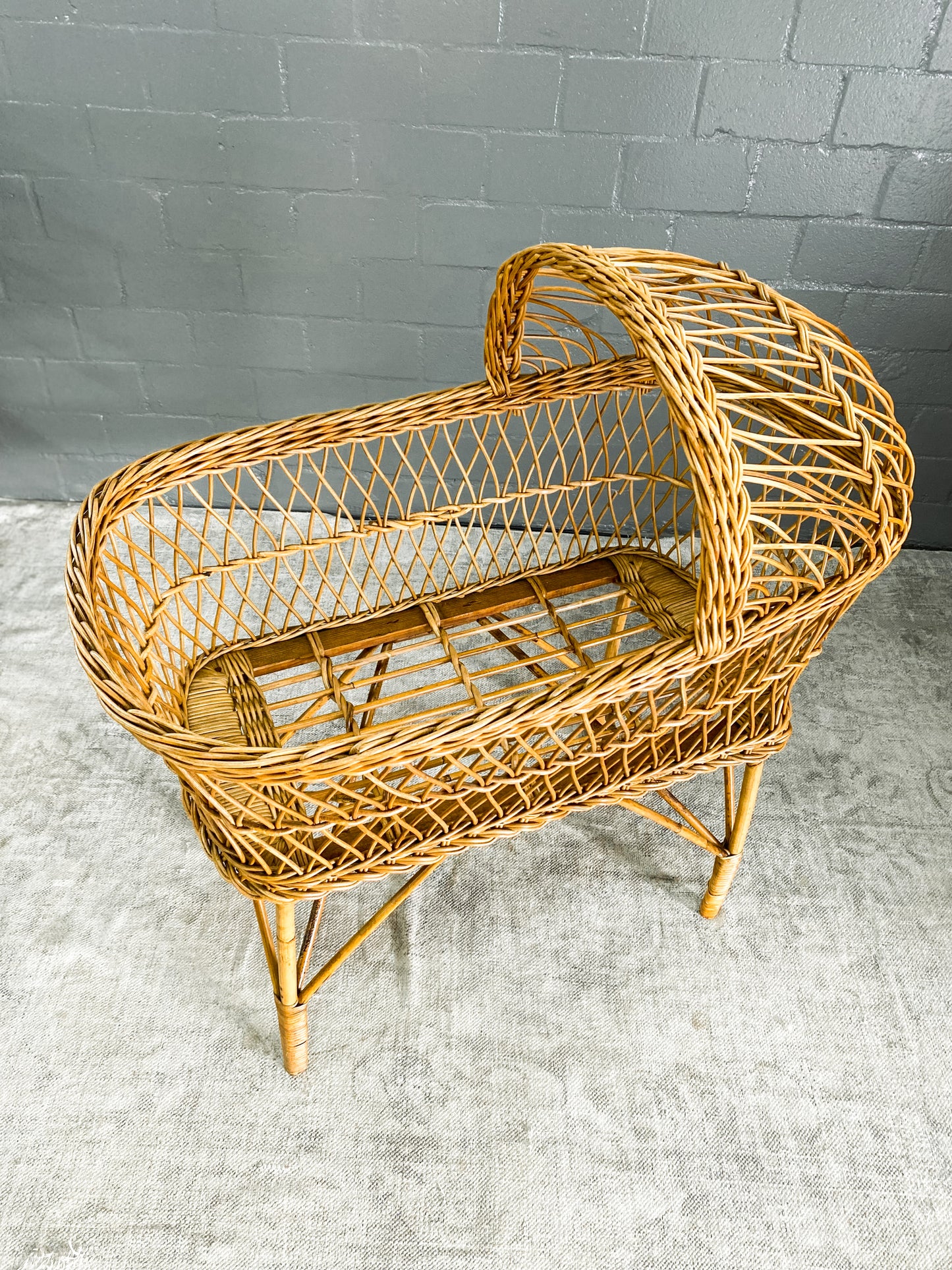 Vintage Cane Baby Bassinet