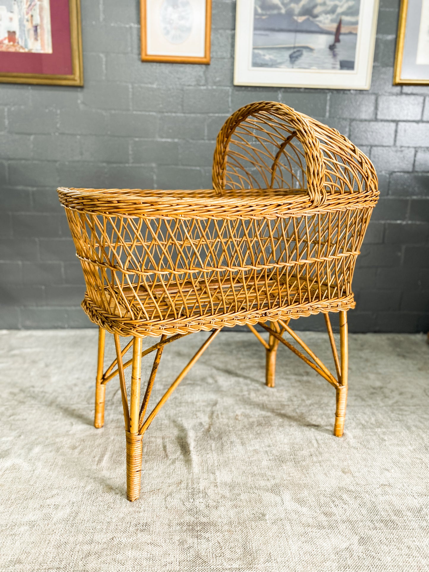 Vintage Cane Baby Bassinet