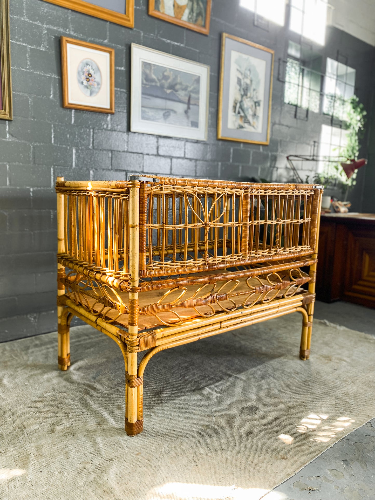 Vintage Cane Baby Cot