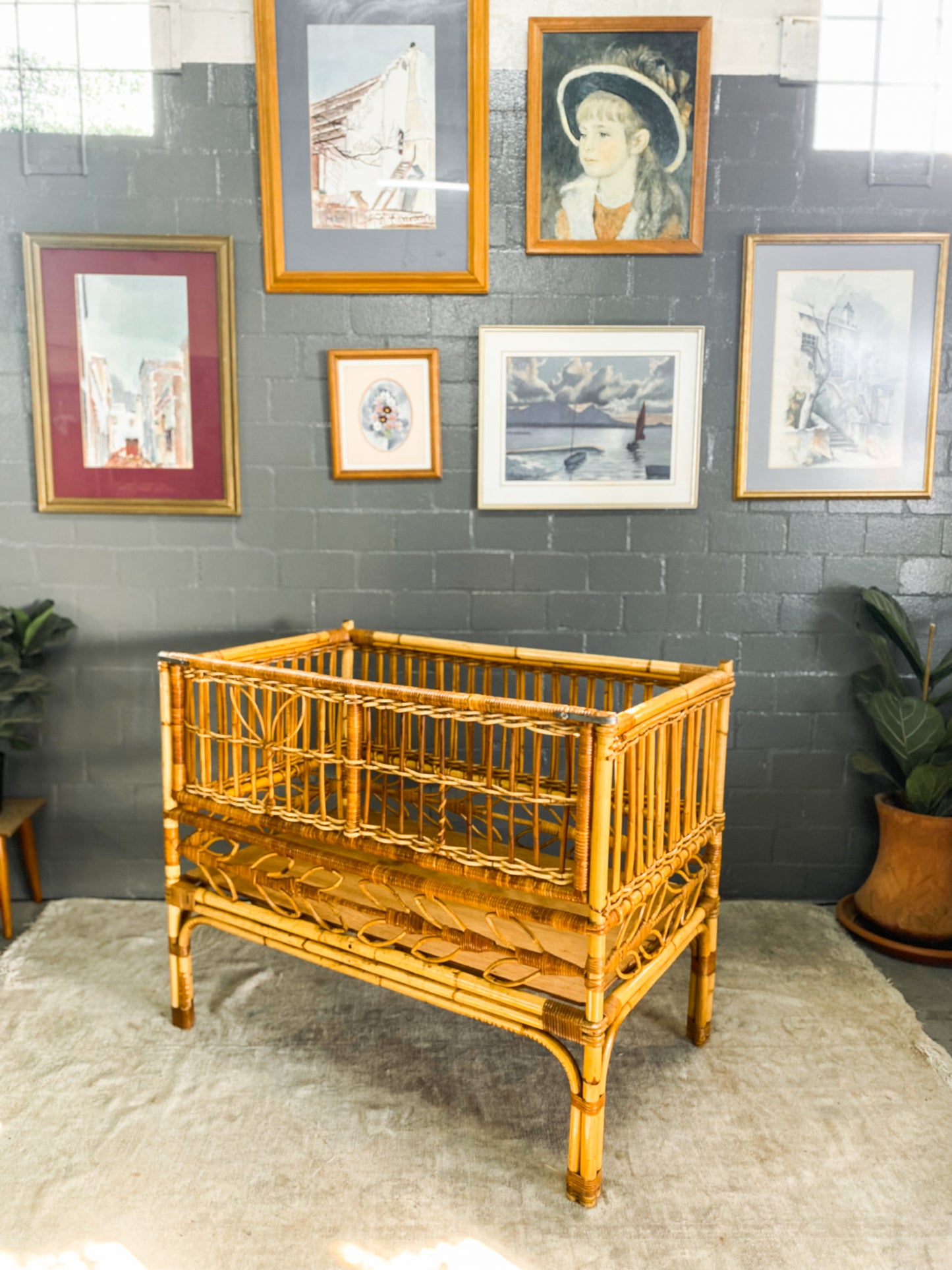 Vintage Cane Baby Cot