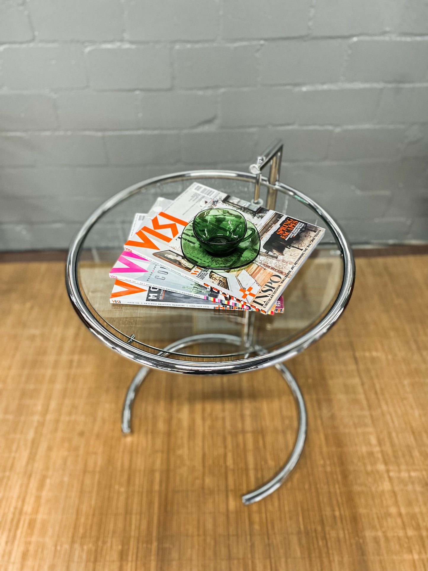 Eileen Gray Style Chrome & Glass Side Table