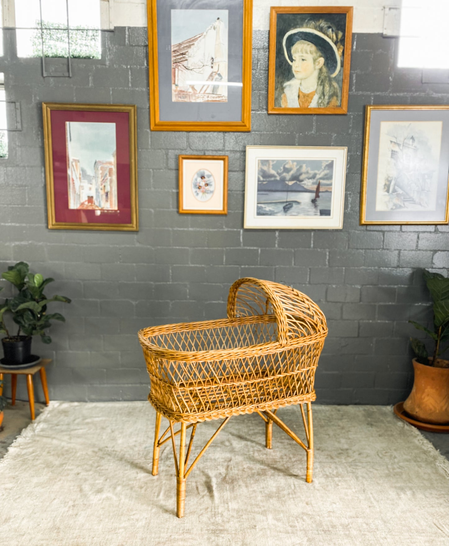 Vintage Cane Baby Bassinet