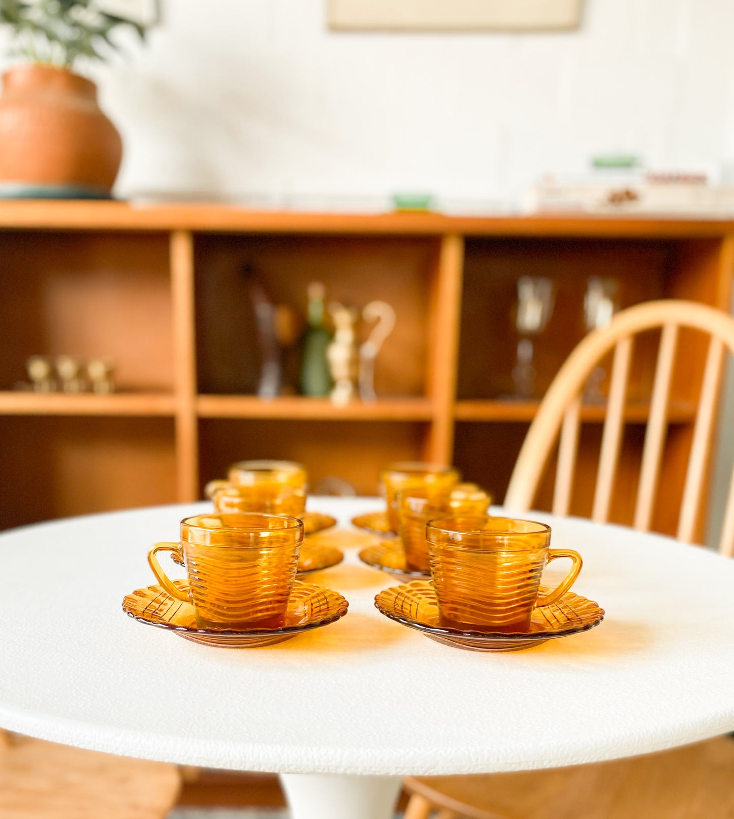 Amber Glass Demitasse Cups and Saucers