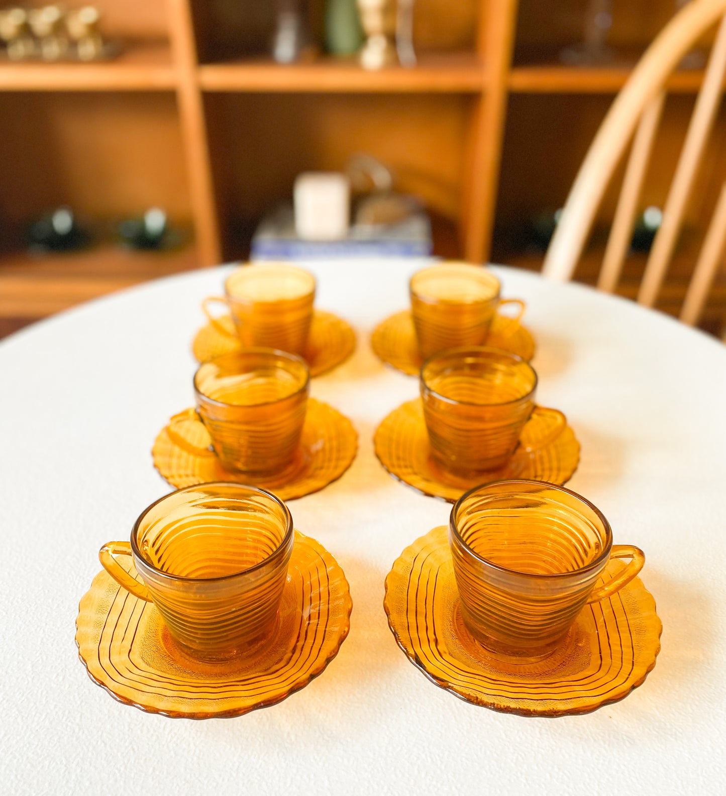 Amber Glass Demitasse Cups and Saucers