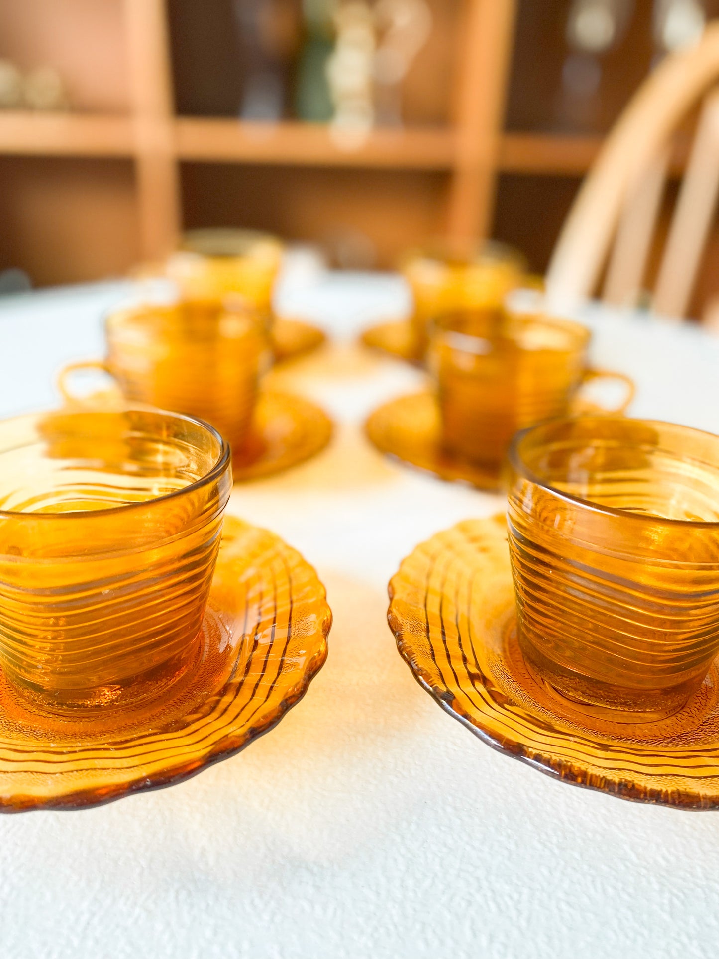 Amber Glass Demitasse Cups and Saucers