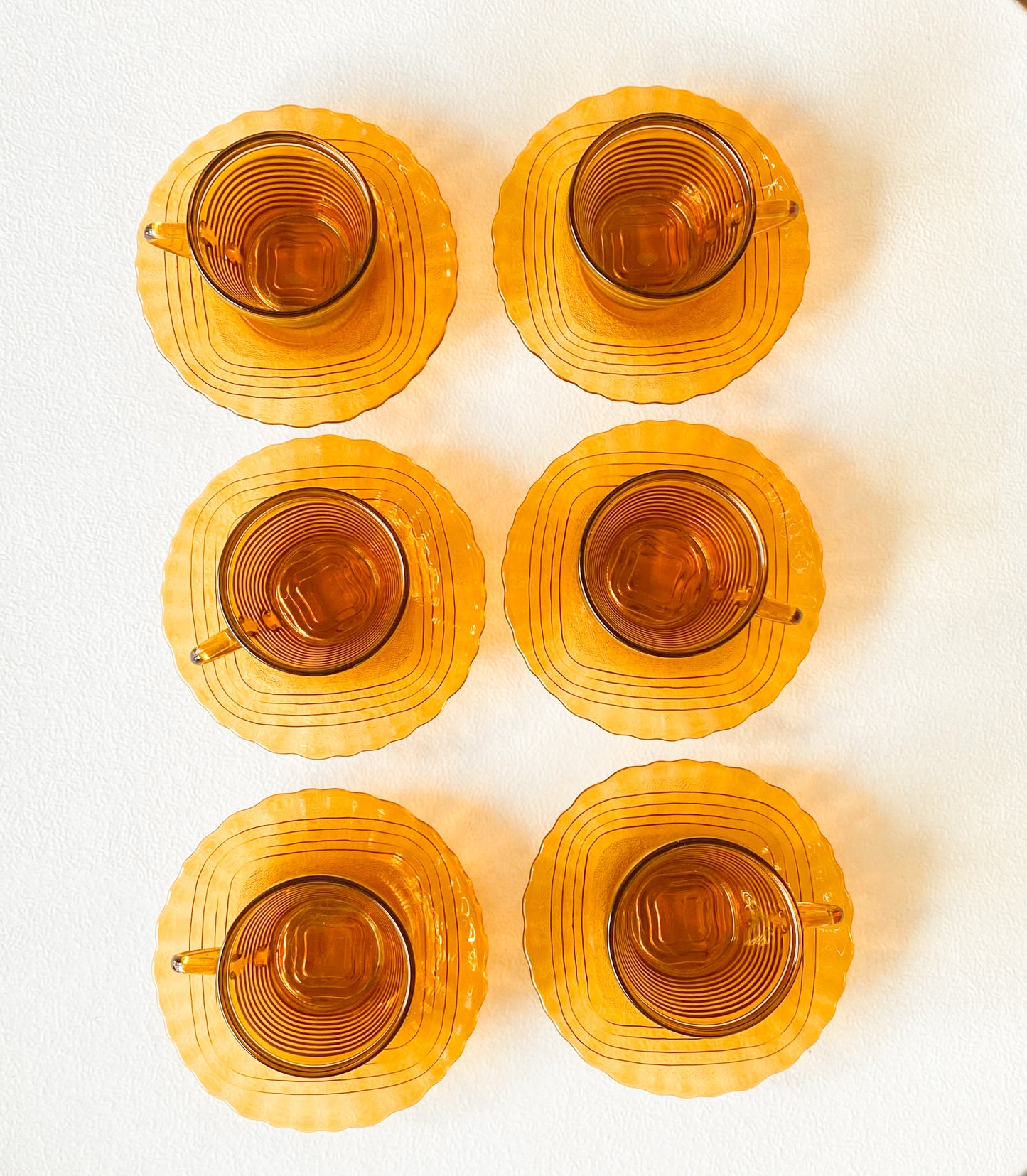 Amber Glass Demitasse Cups and Saucers