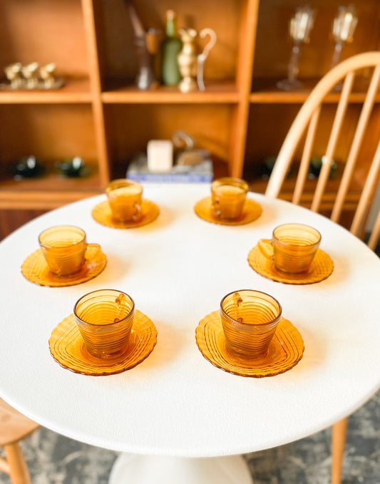 Amber Glass Demitasse Cups and Saucers