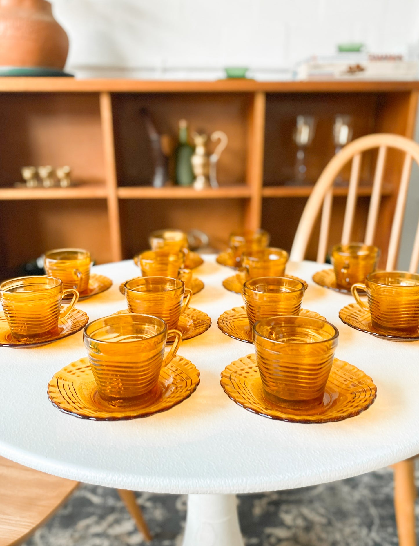 Amber Glass Demitasse Cups and Saucers