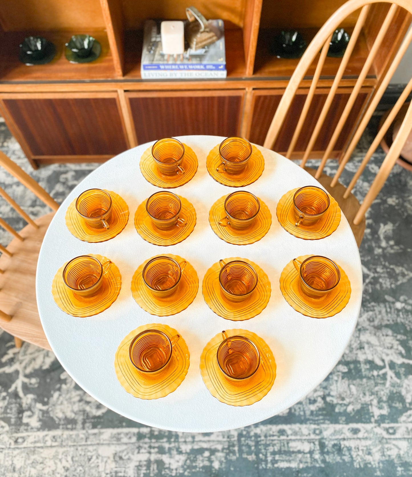Amber Glass Demitasse Cups and Saucers