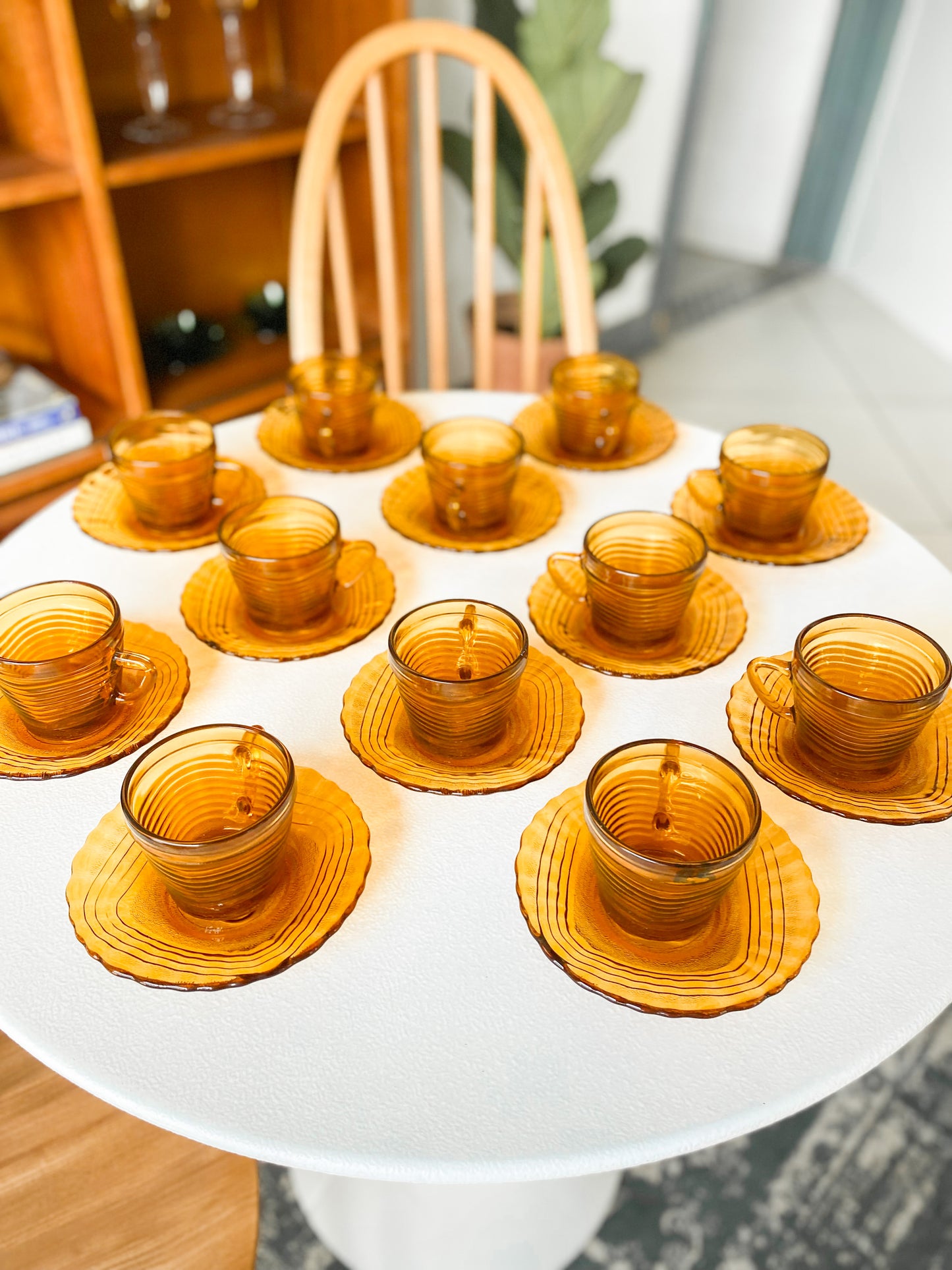 Amber Glass Demitasse Cups and Saucers