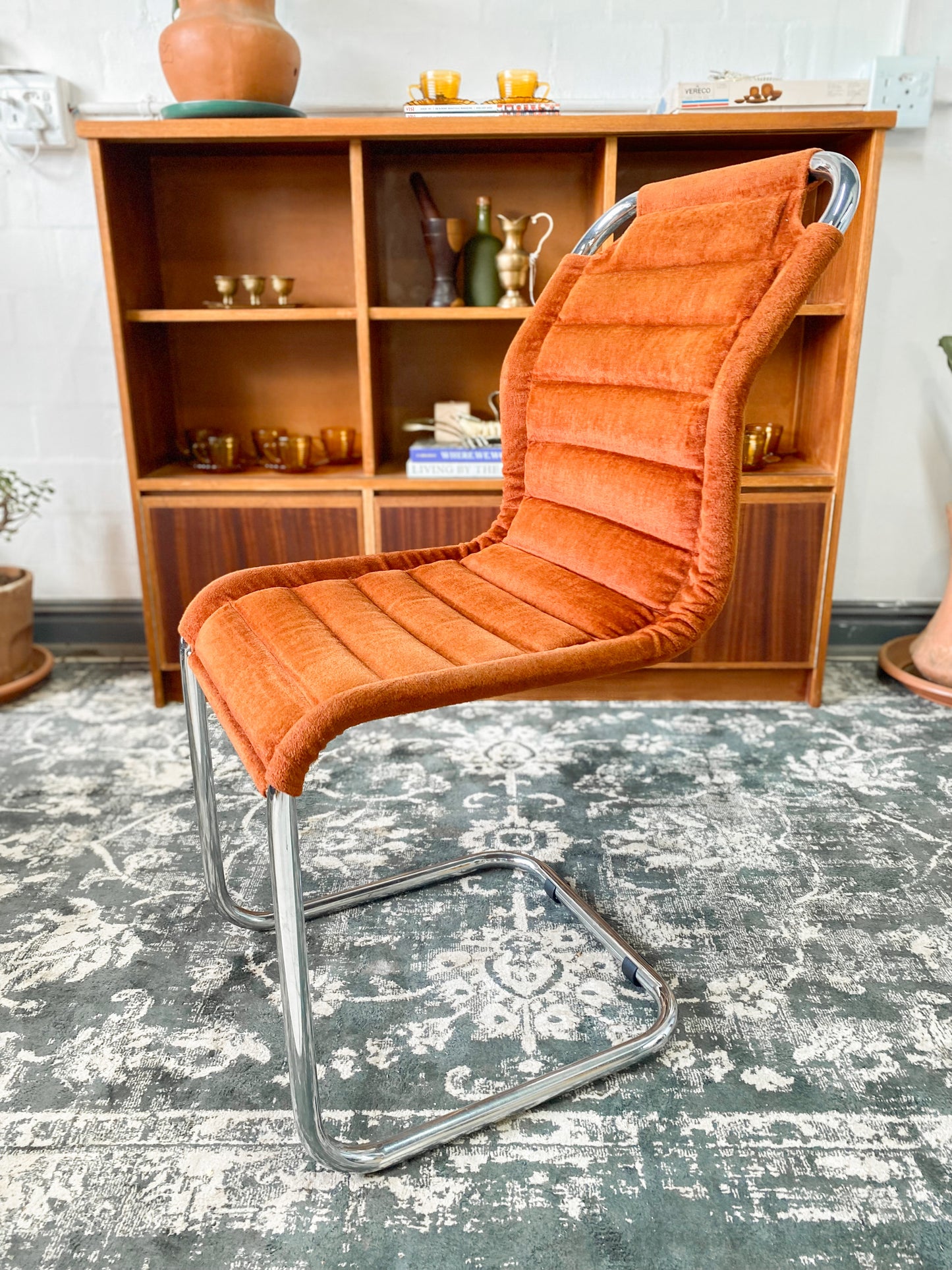 Six Bauhaus Tubular Dining Chairs in Burnt Umber Upholstery