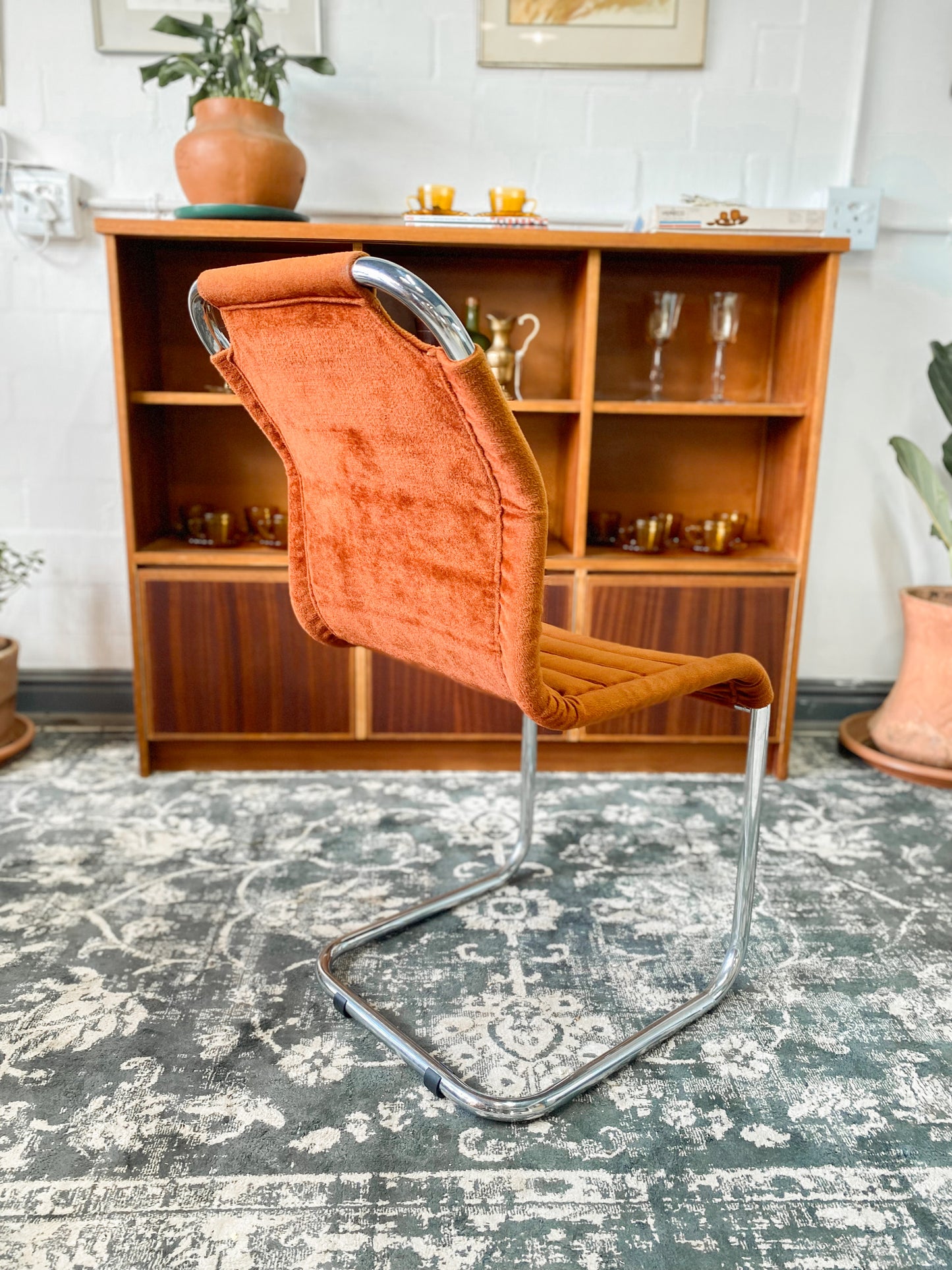 Six Bauhaus Tubular Dining Chairs in Burnt Umber Upholstery