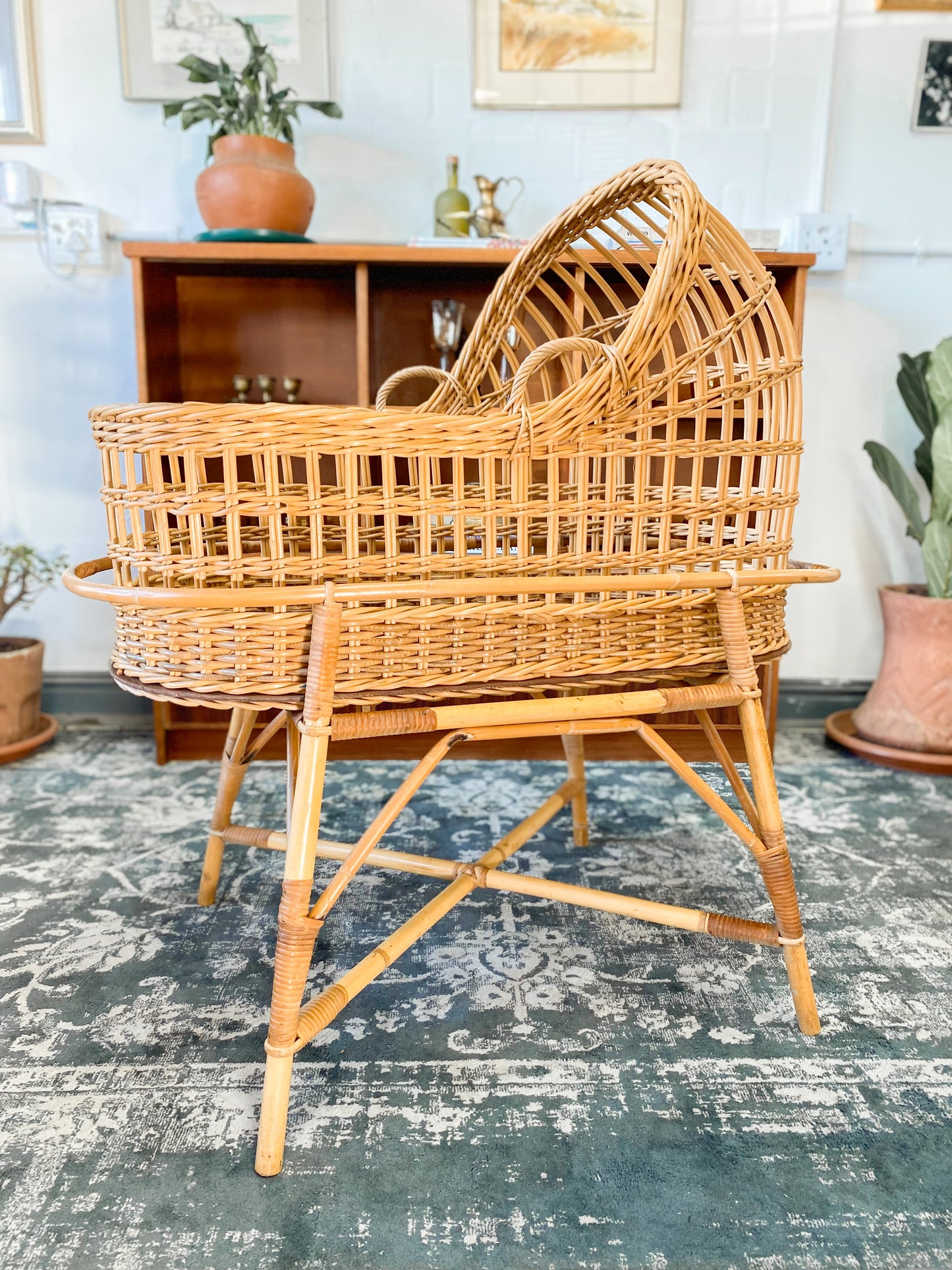 Vintage Cane Baby Bassinet
