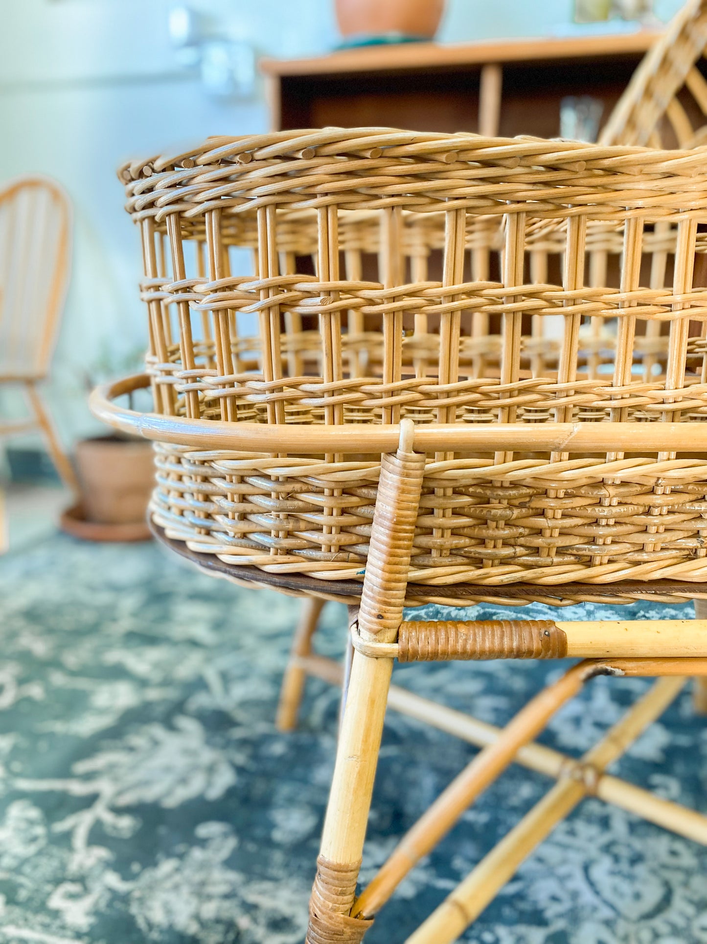 Vintage Cane Baby Bassinet