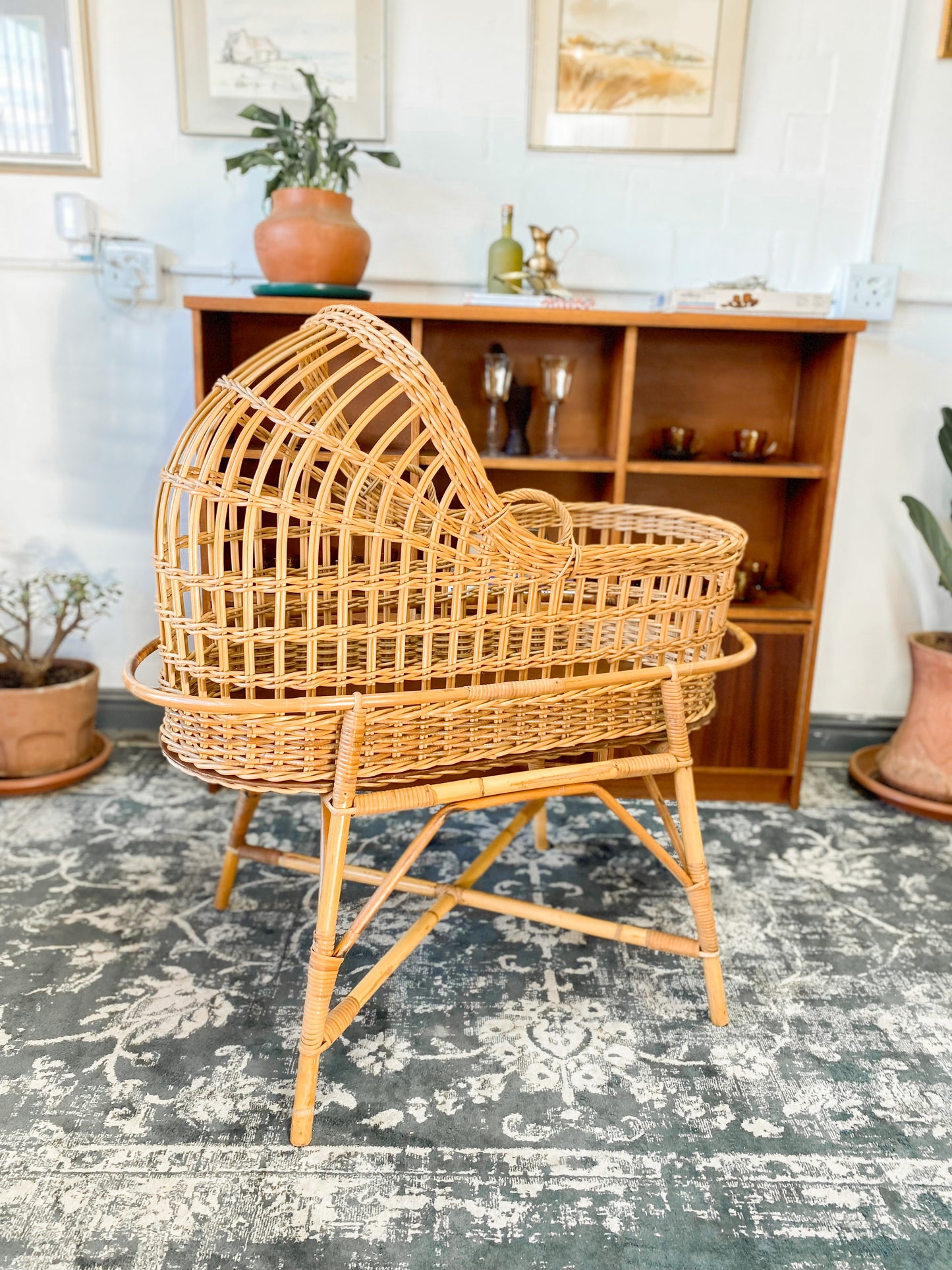 Vintage Cane Baby Bassinet