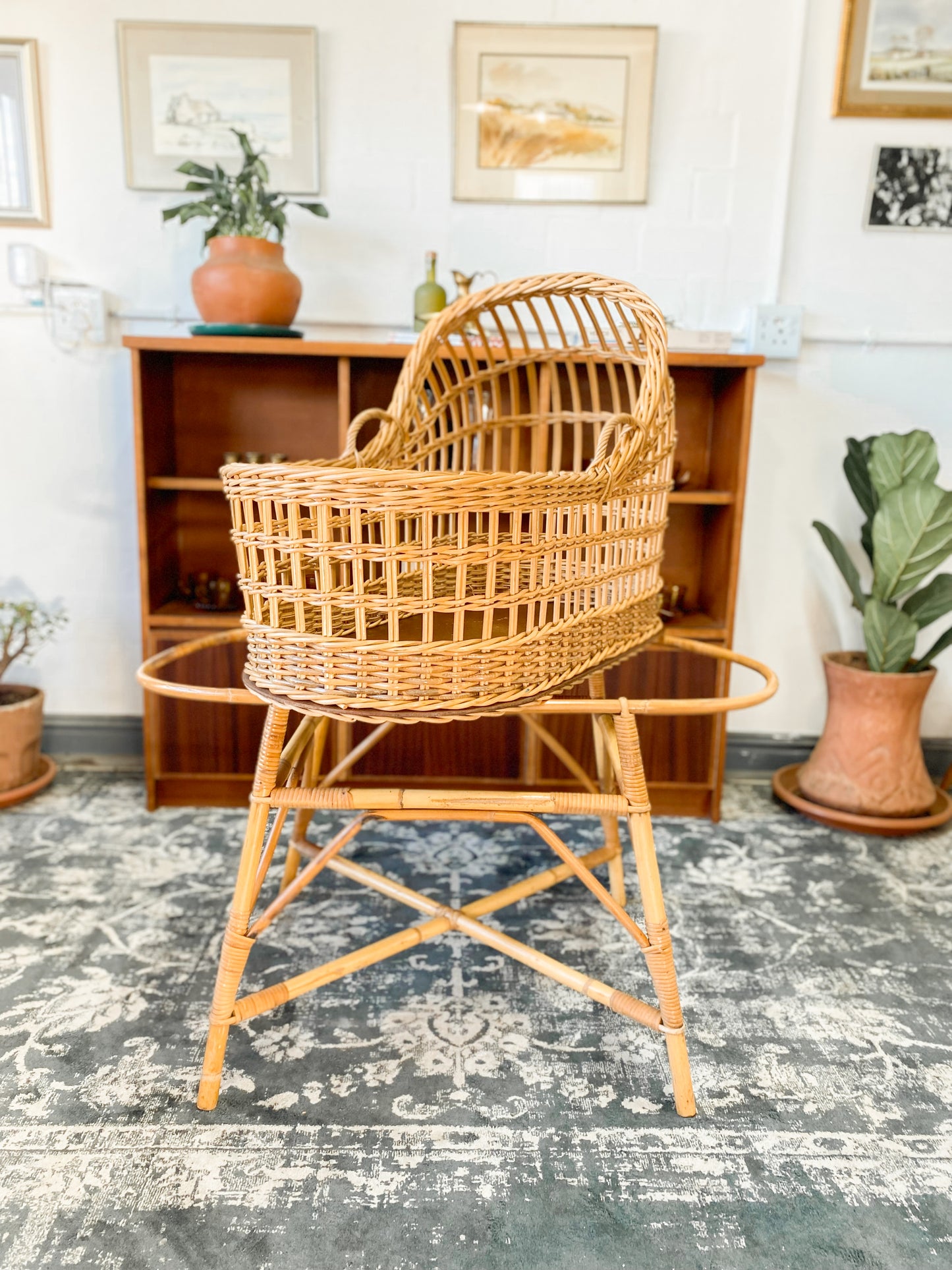 Vintage Cane Baby Bassinet