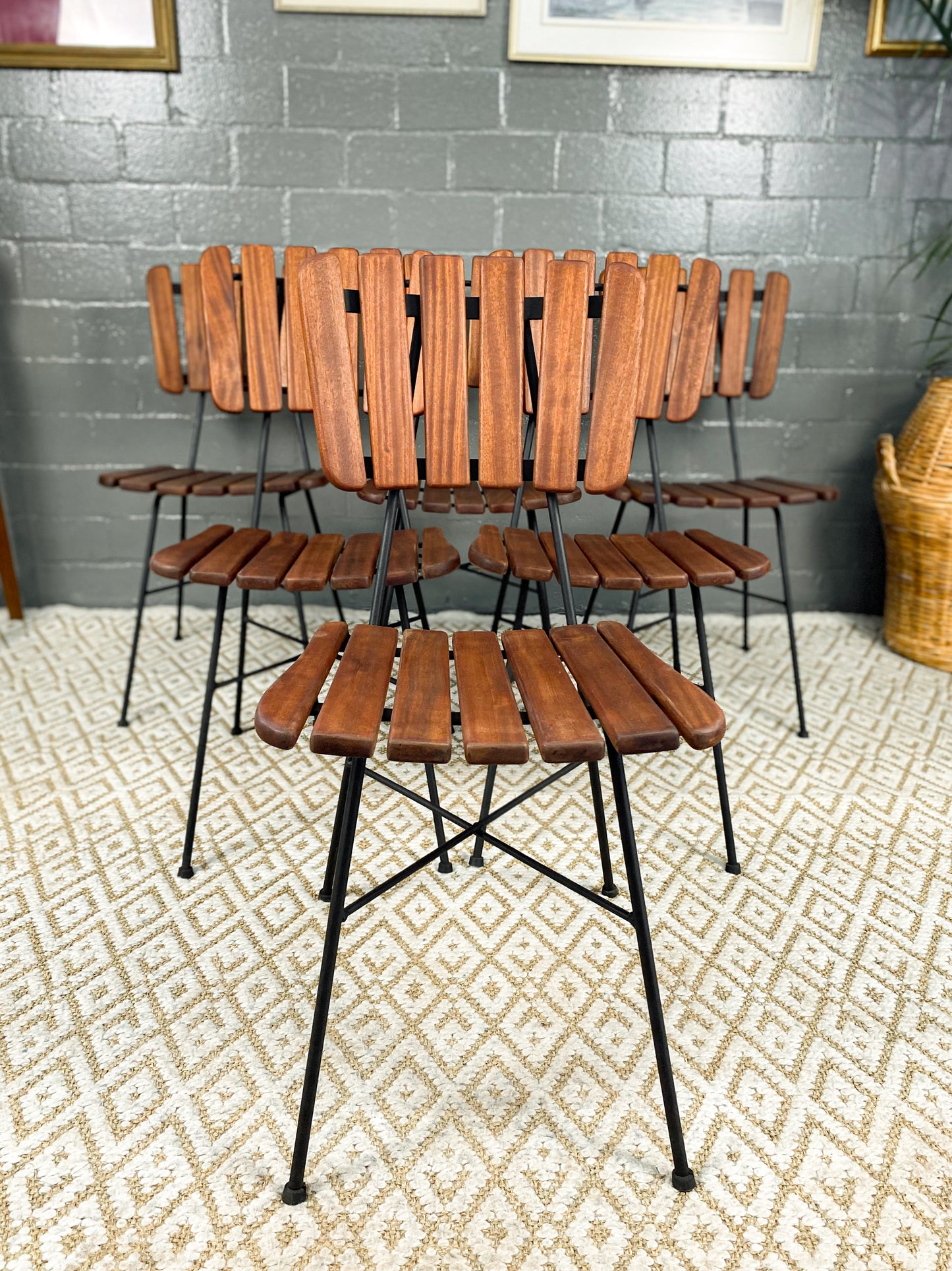 6 Wooden Slatted Dining Chairs