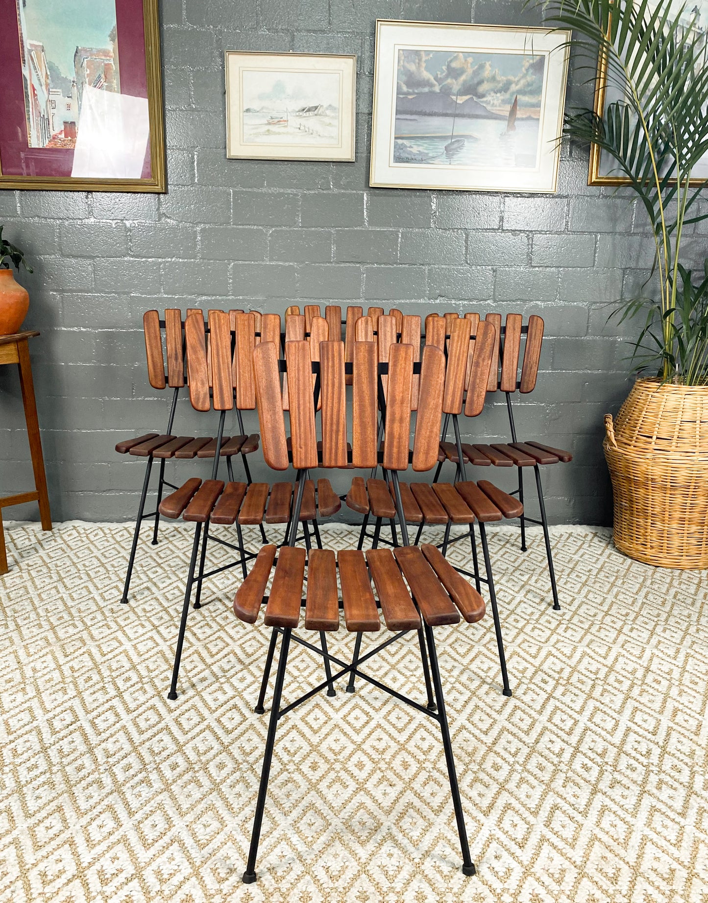 6 Wooden Slatted Dining Chairs
