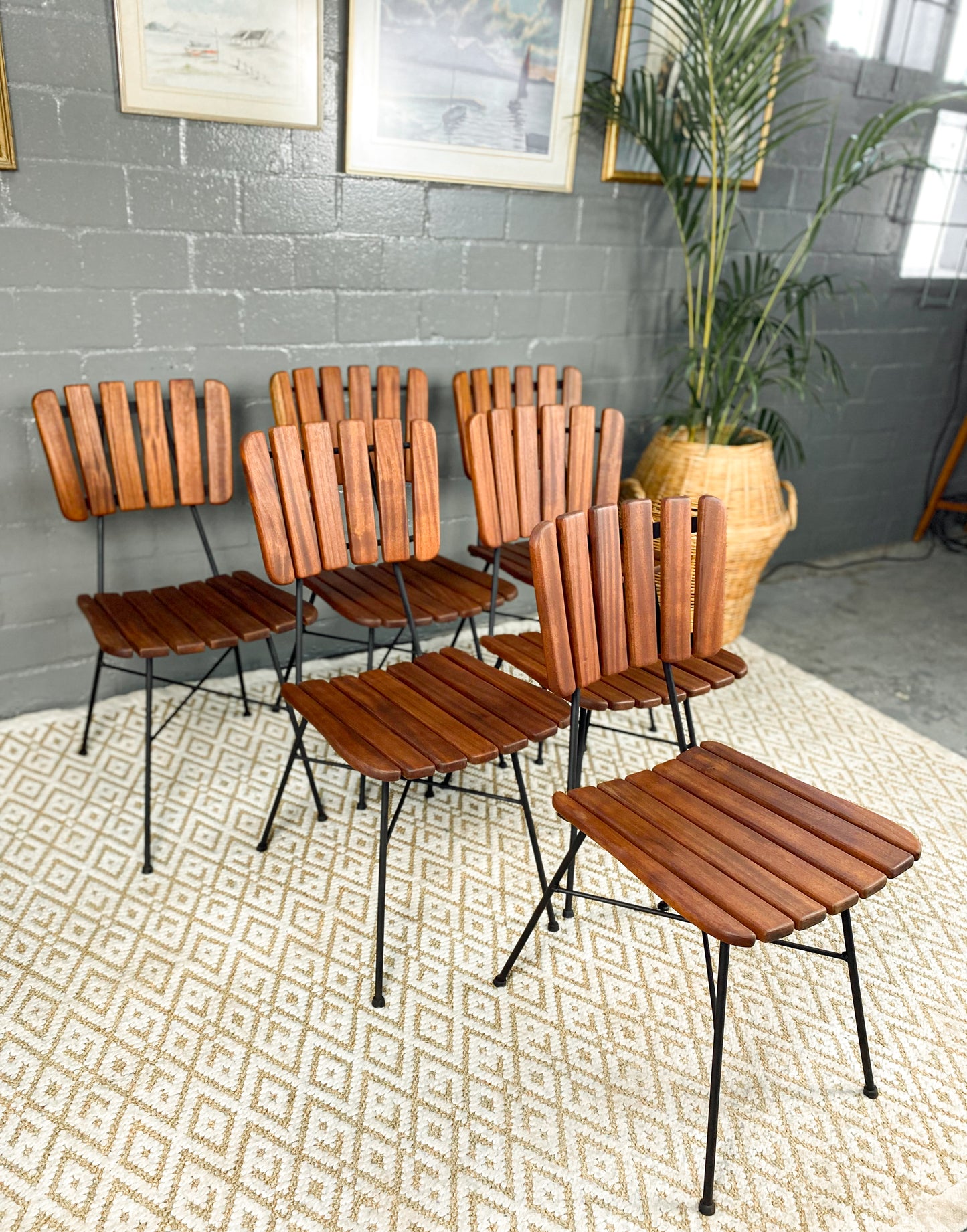 6 Wooden Slatted Dining Chairs