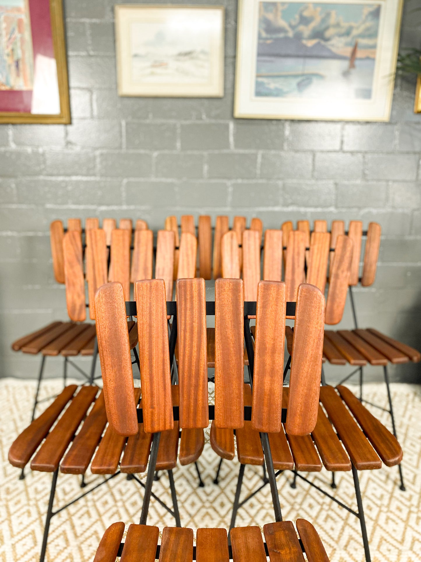 6 Wooden Slatted Dining Chairs