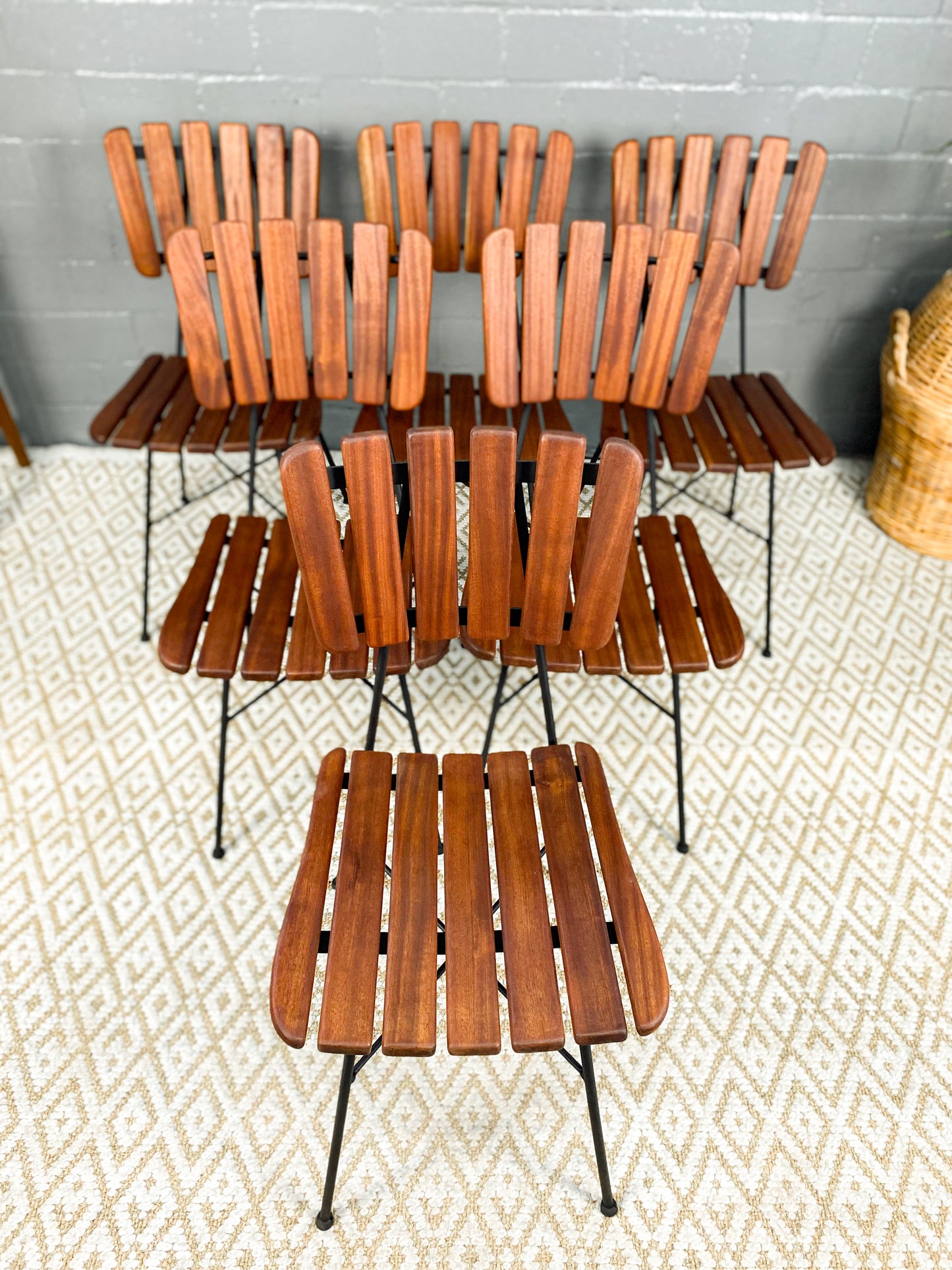 6 Wooden Slatted Dining Chairs