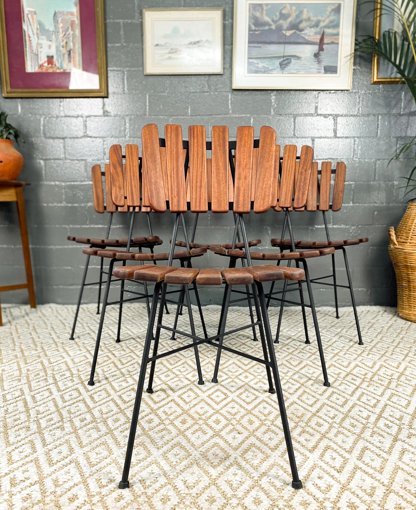6 Wooden Slatted Dining Chairs