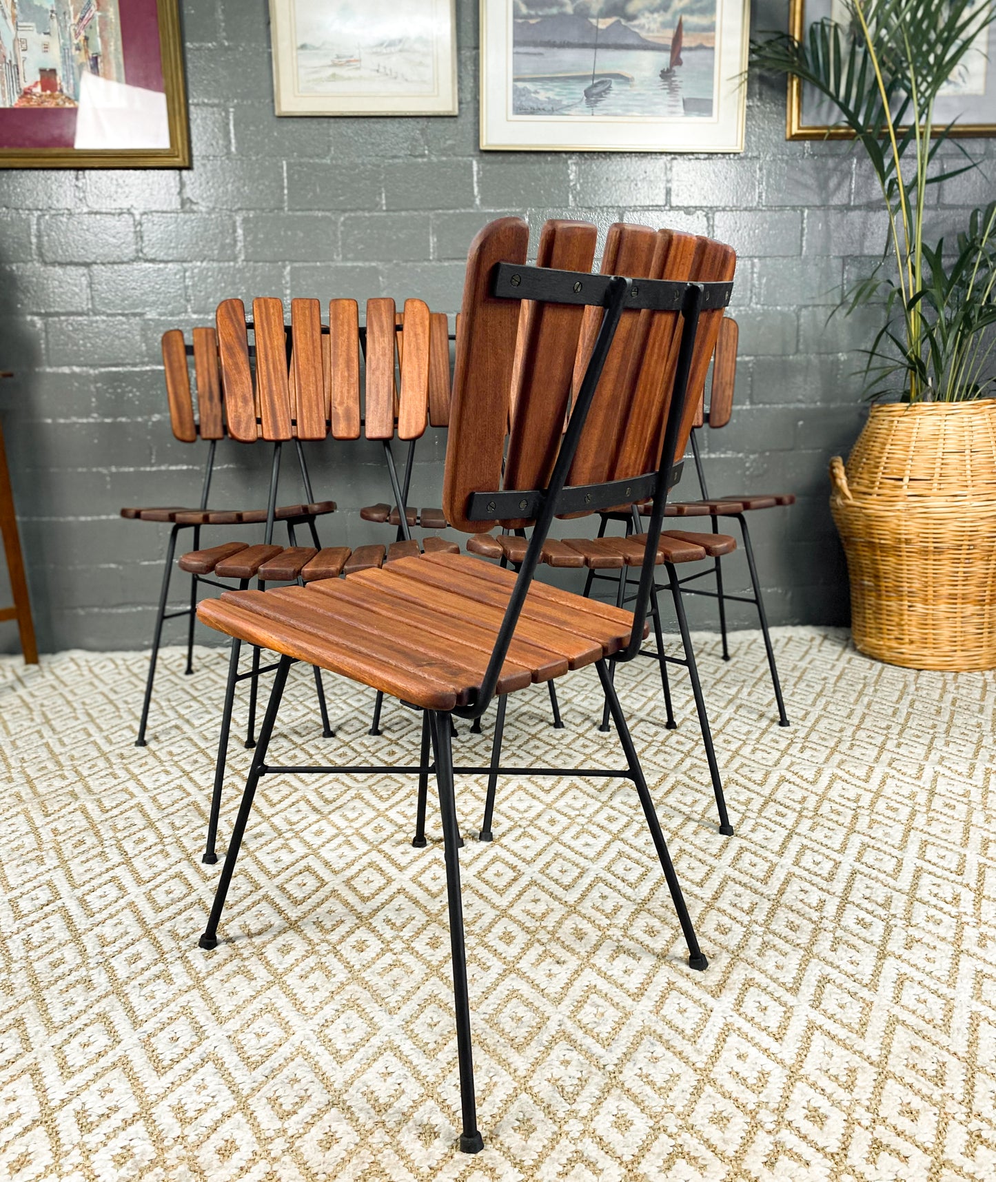 6 Wooden Slatted Dining Chairs