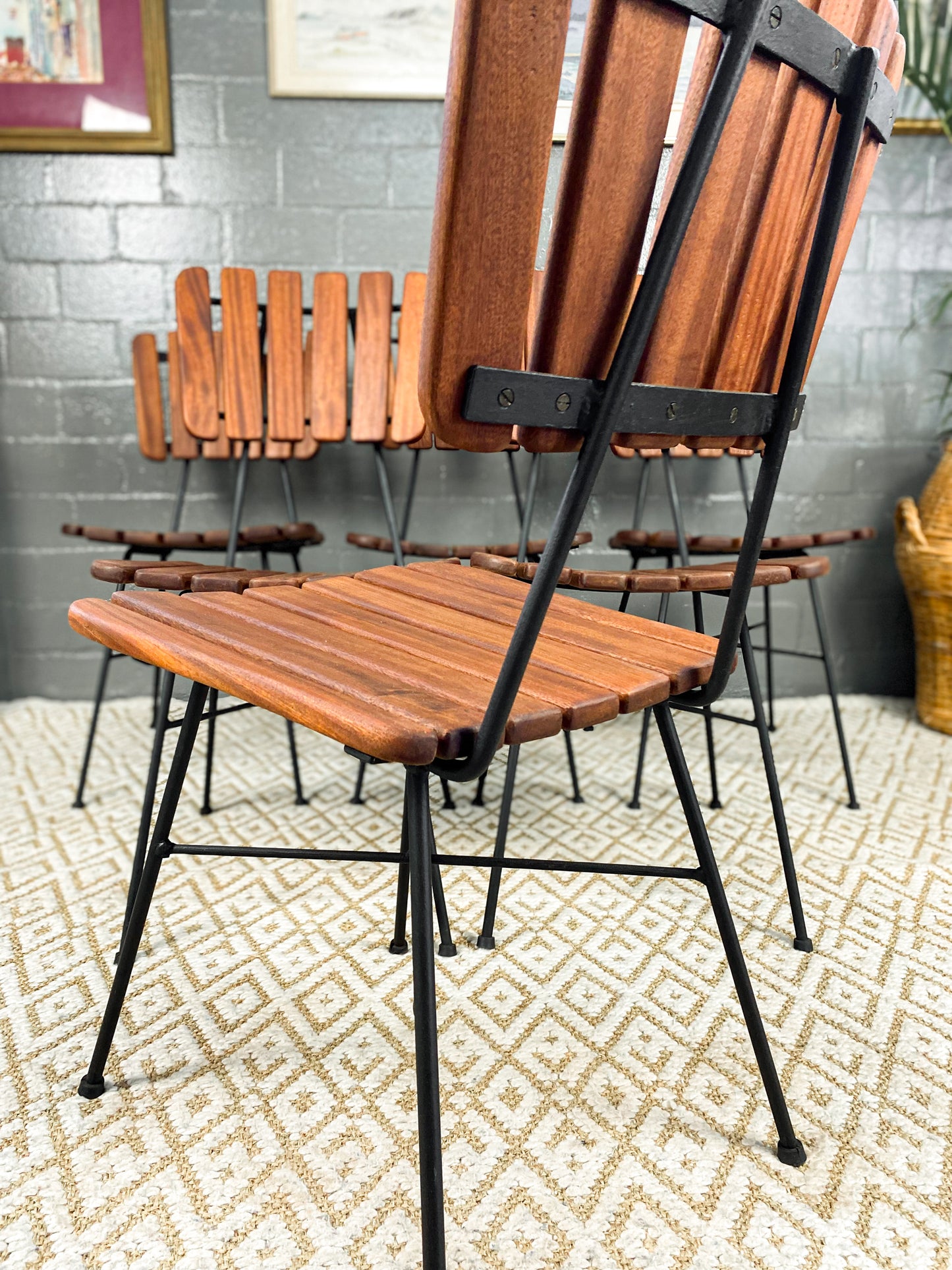 6 Wooden Slatted Dining Chairs
