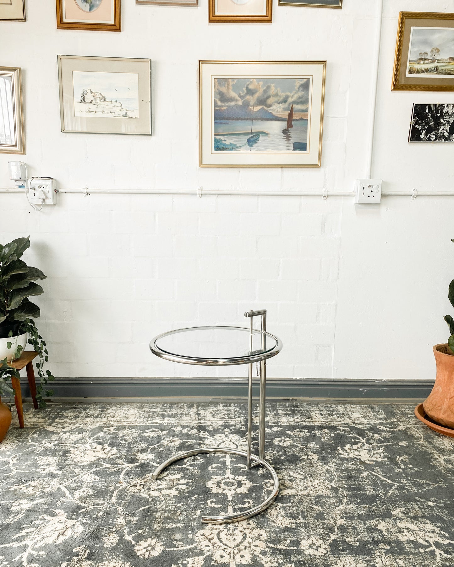 Eileen Gray Style Chrome & Glass Side Table