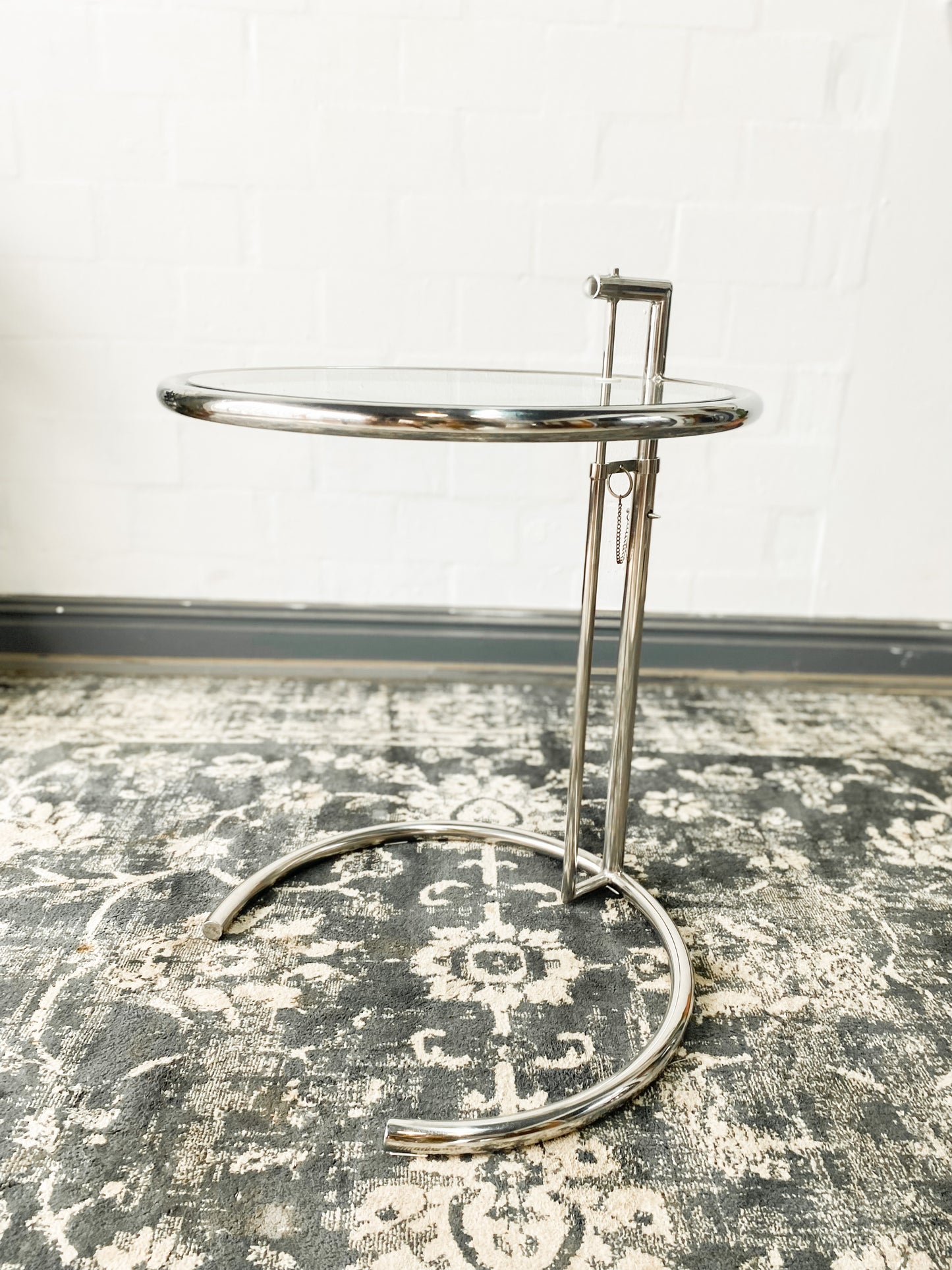 Eileen Gray Style Chrome & Glass Side Table