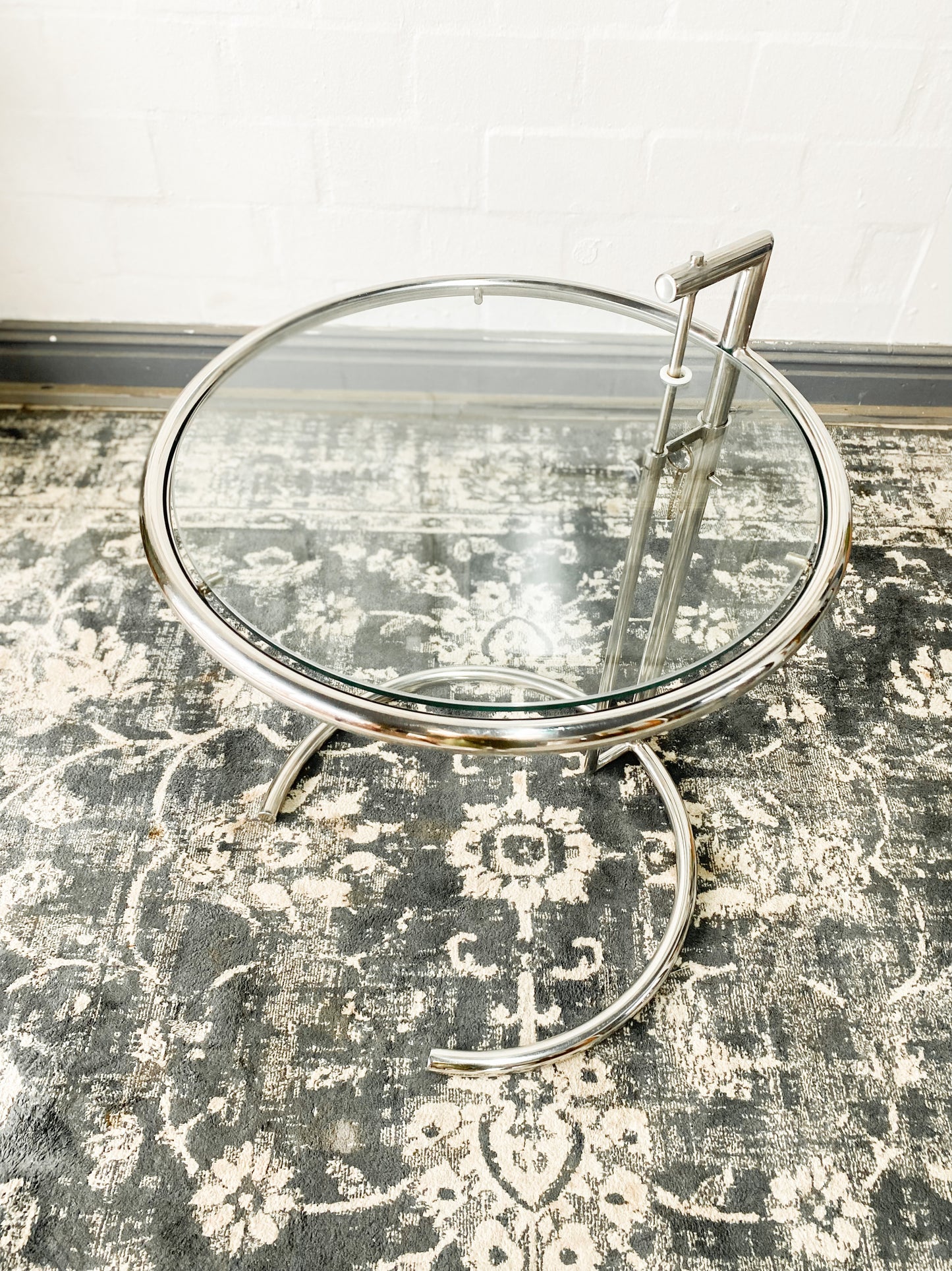 Eileen Gray Style Chrome & Glass Side Table